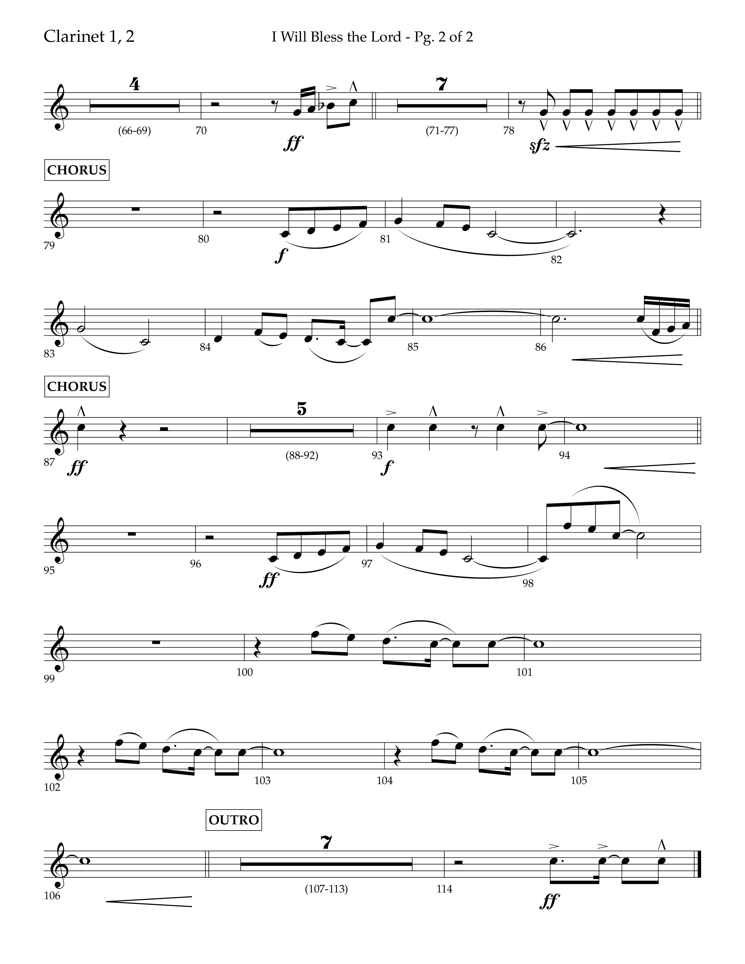 I Will Bless The Lord (Choral Anthem SATB) Clarinet 1/2 (Lifeway Worship / Arr. Cliff Duren)