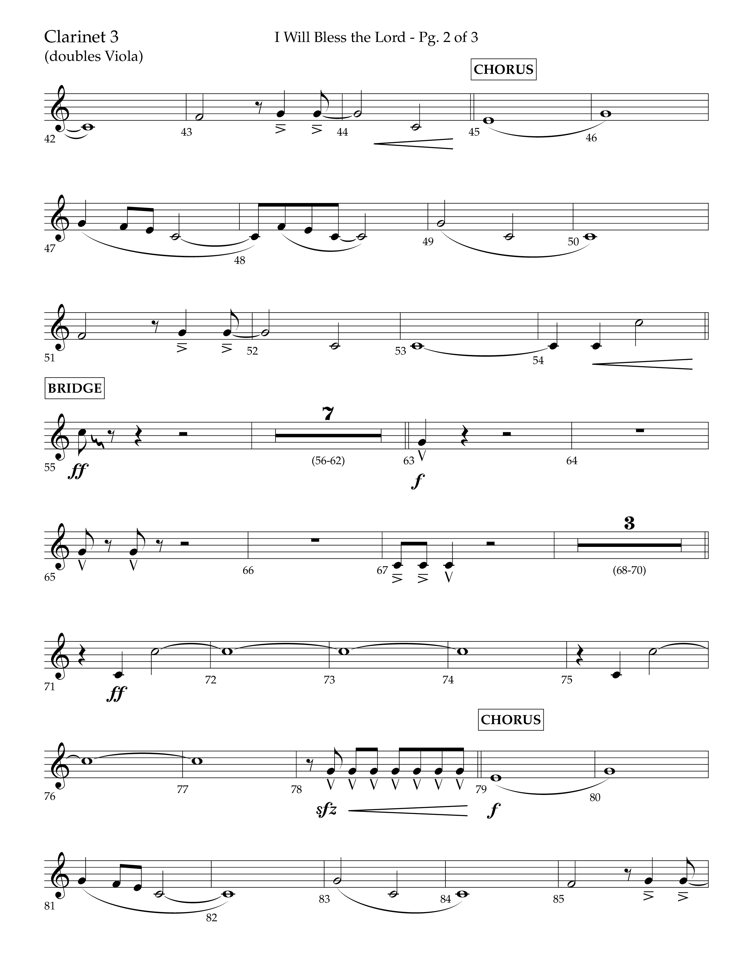 I Will Bless The Lord (Choral Anthem SATB) Clarinet 3 (Lifeway Worship / Arr. Cliff Duren)
