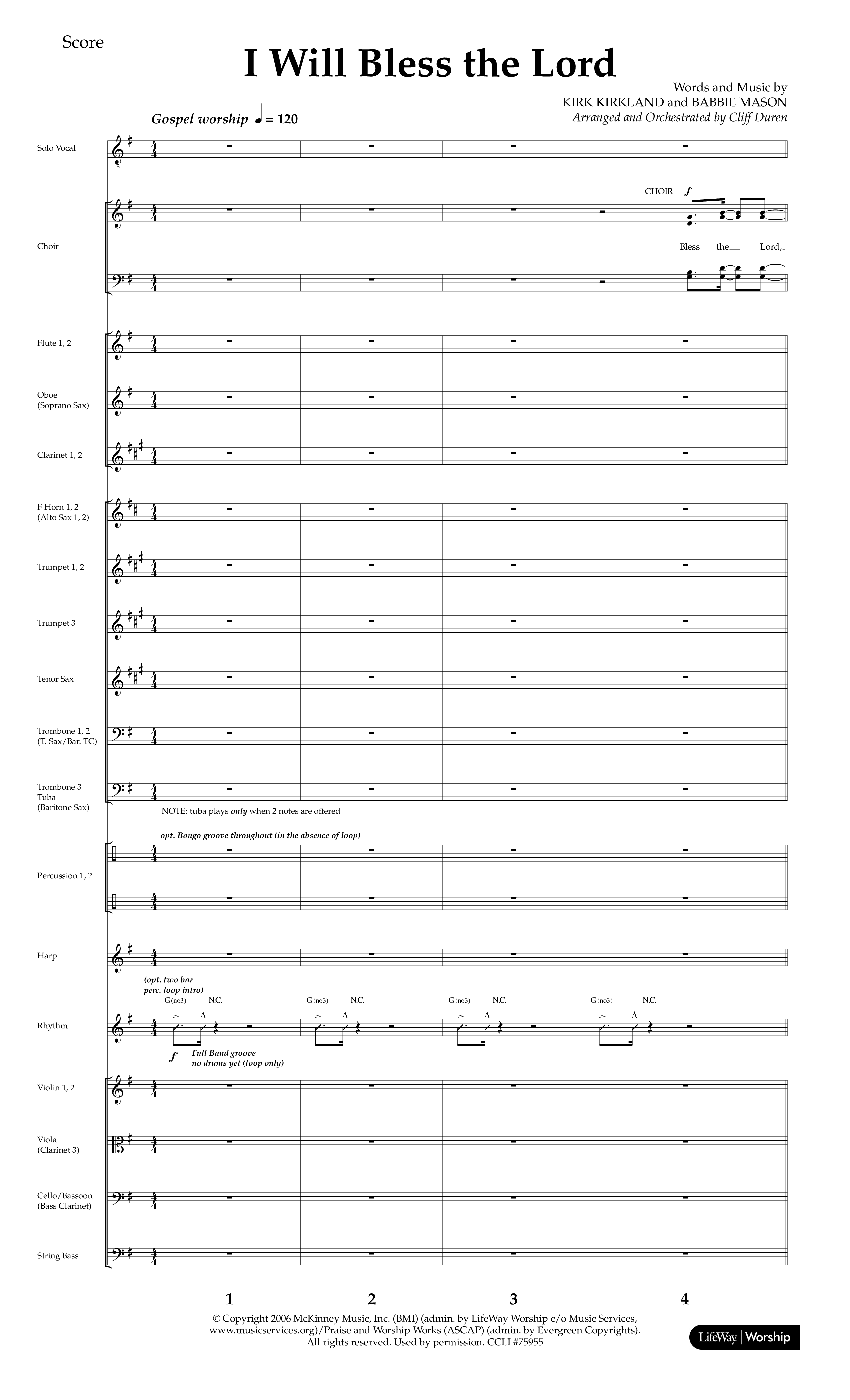 I Will Bless The Lord (Choral Anthem SATB) Orchestration (Lifeway Worship / Arr. Cliff Duren)