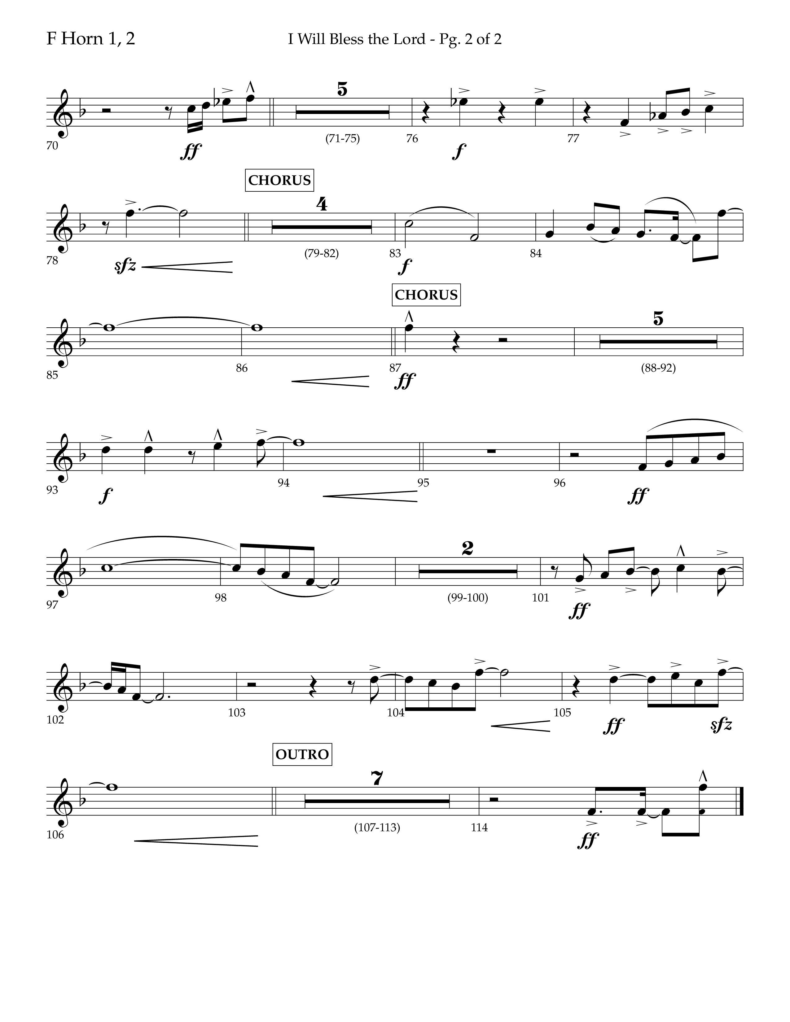 I Will Bless The Lord (Choral Anthem SATB) French Horn 1/2 (Lifeway Worship / Arr. Cliff Duren)