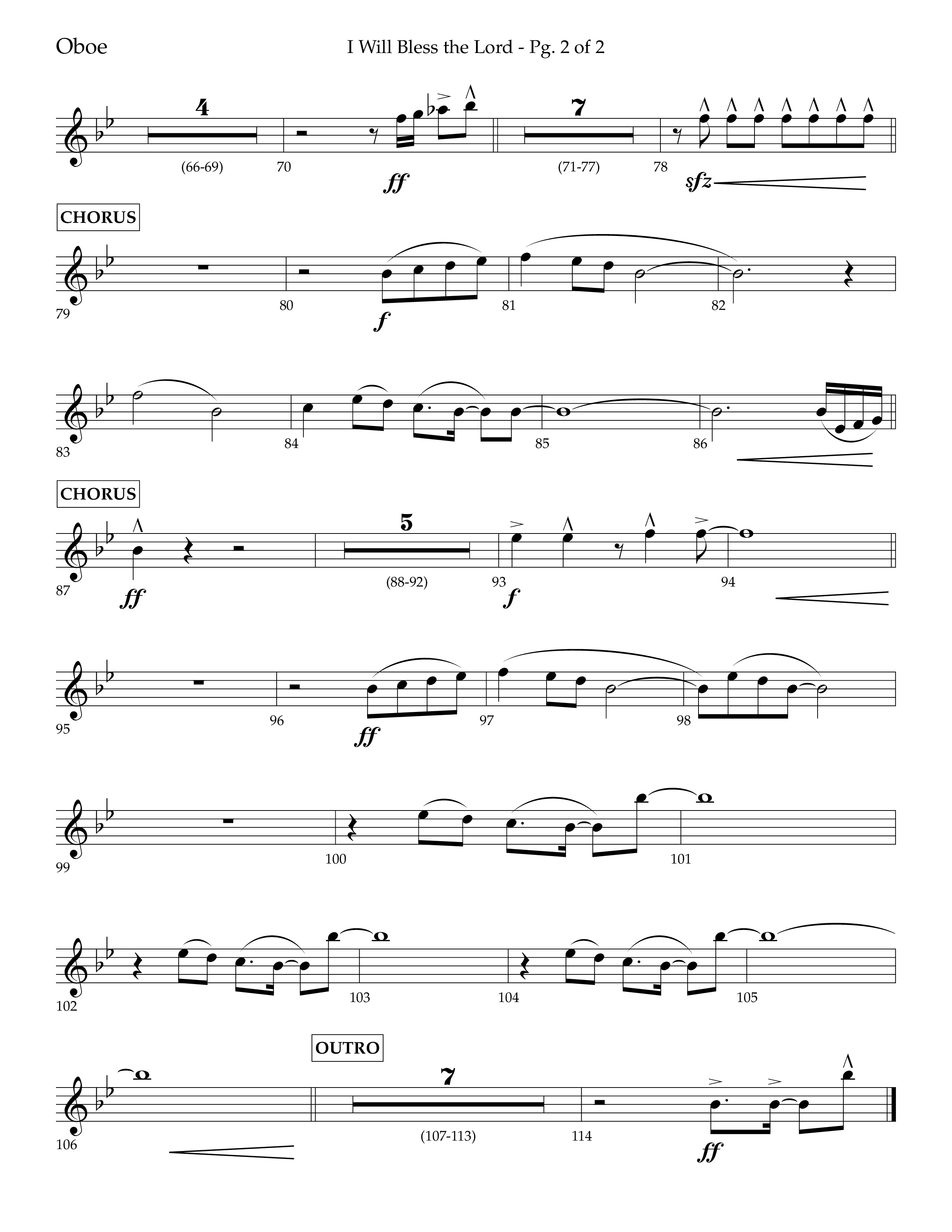 I Will Bless The Lord (Choral Anthem SATB) Oboe (Lifeway Worship / Arr. Cliff Duren)