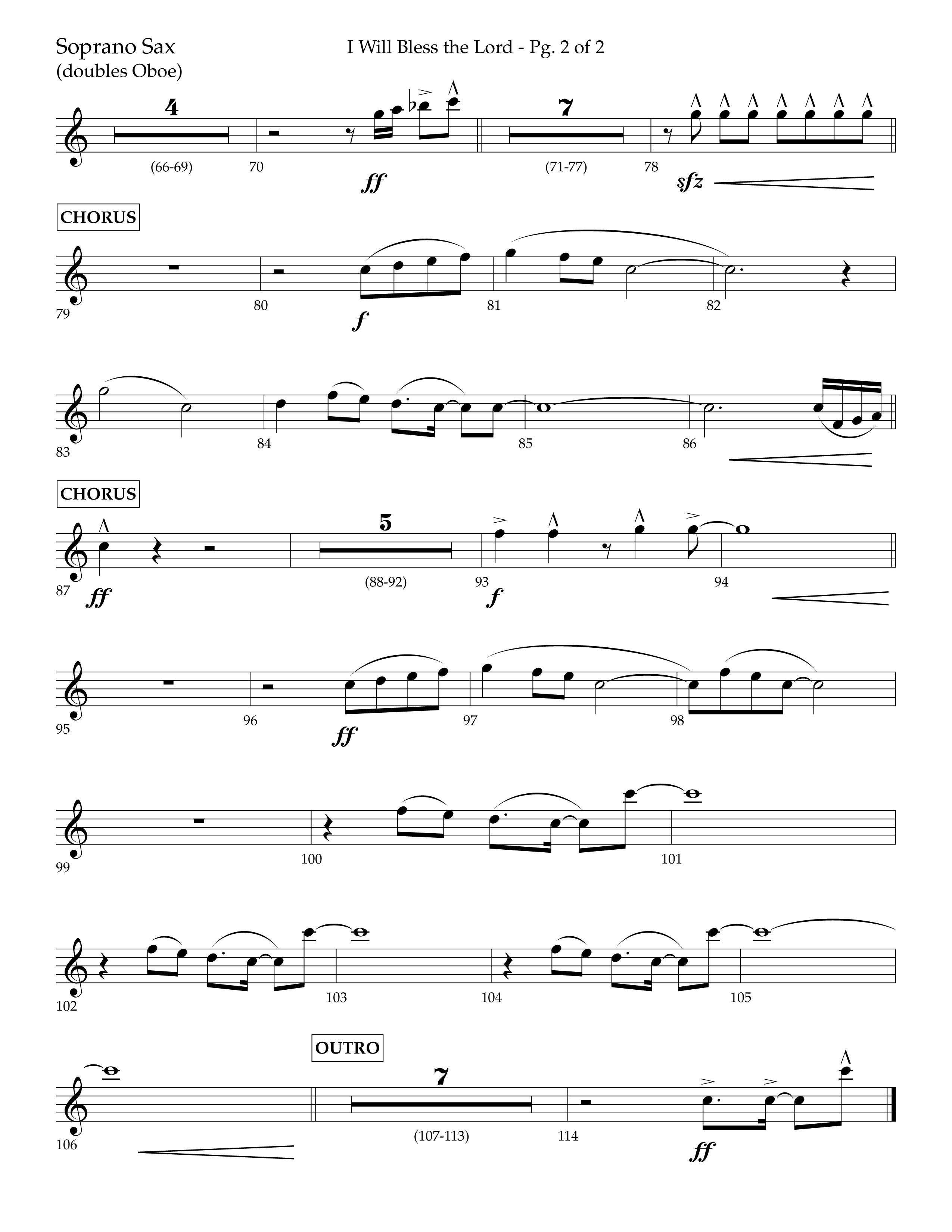 I Will Bless The Lord (Choral Anthem SATB) Soprano Sax (Lifeway Worship / Arr. Cliff Duren)