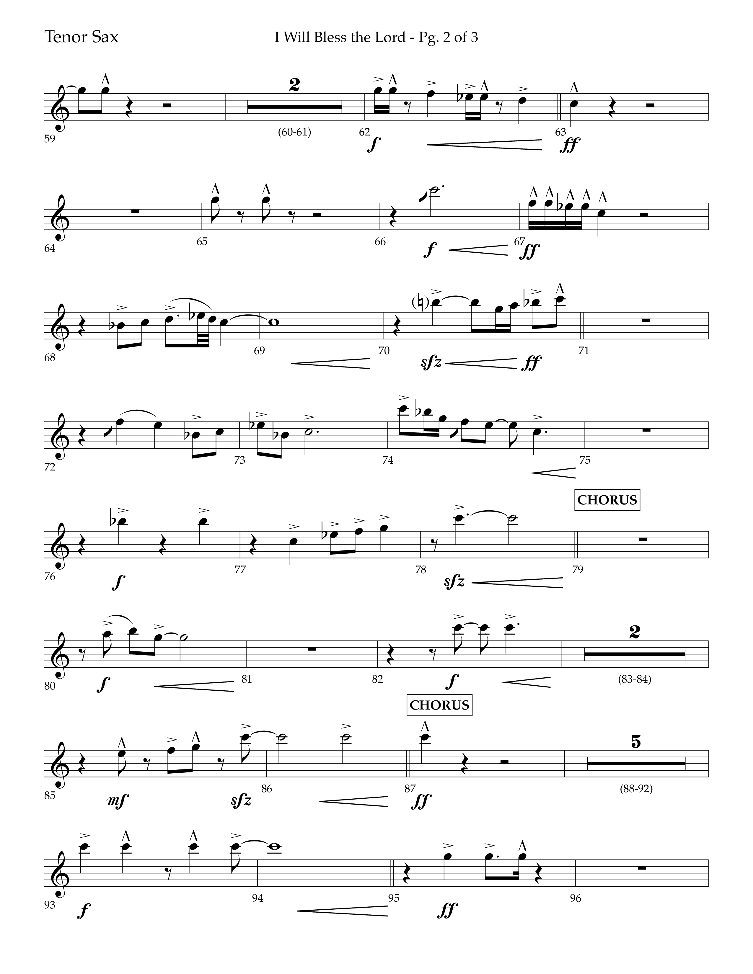 I Will Bless The Lord (Choral Anthem SATB) Tenor Sax 1 (Lifeway Worship / Arr. Cliff Duren)