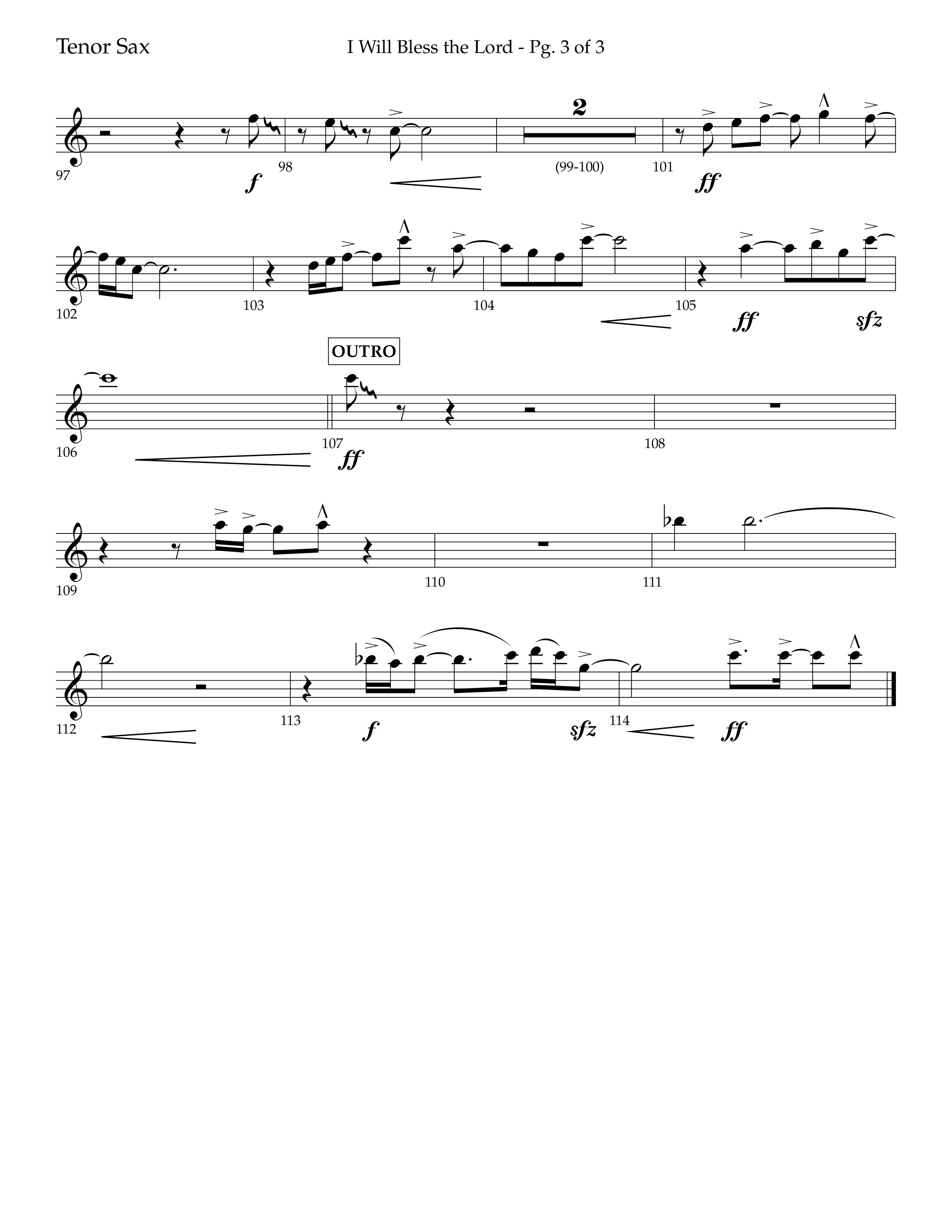 I Will Bless The Lord (Choral Anthem SATB) Tenor Sax 1 (Lifeway Worship / Arr. Cliff Duren)