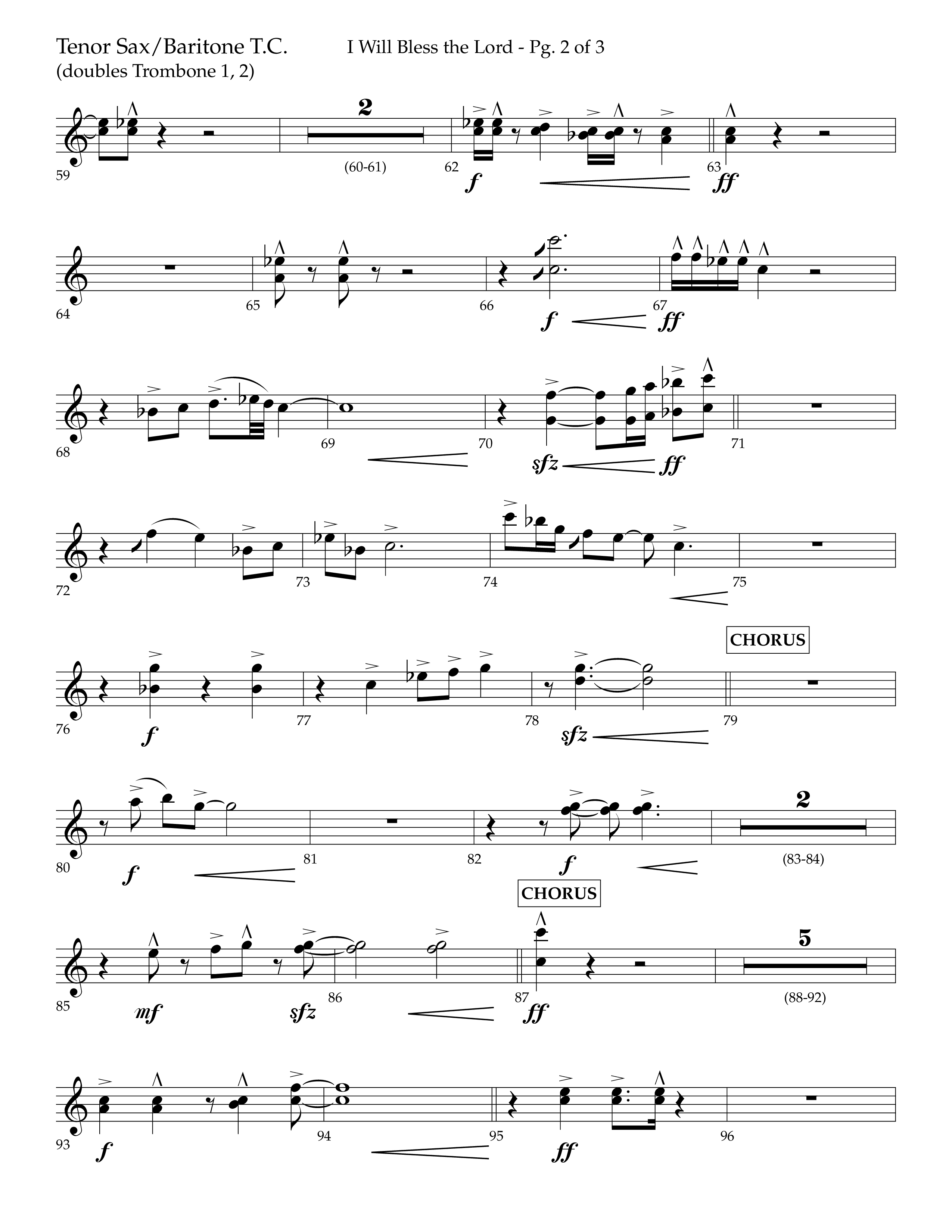 I Will Bless The Lord (Choral Anthem SATB) Tenor Sax/Baritone T.C. (Lifeway Worship / Arr. Cliff Duren)