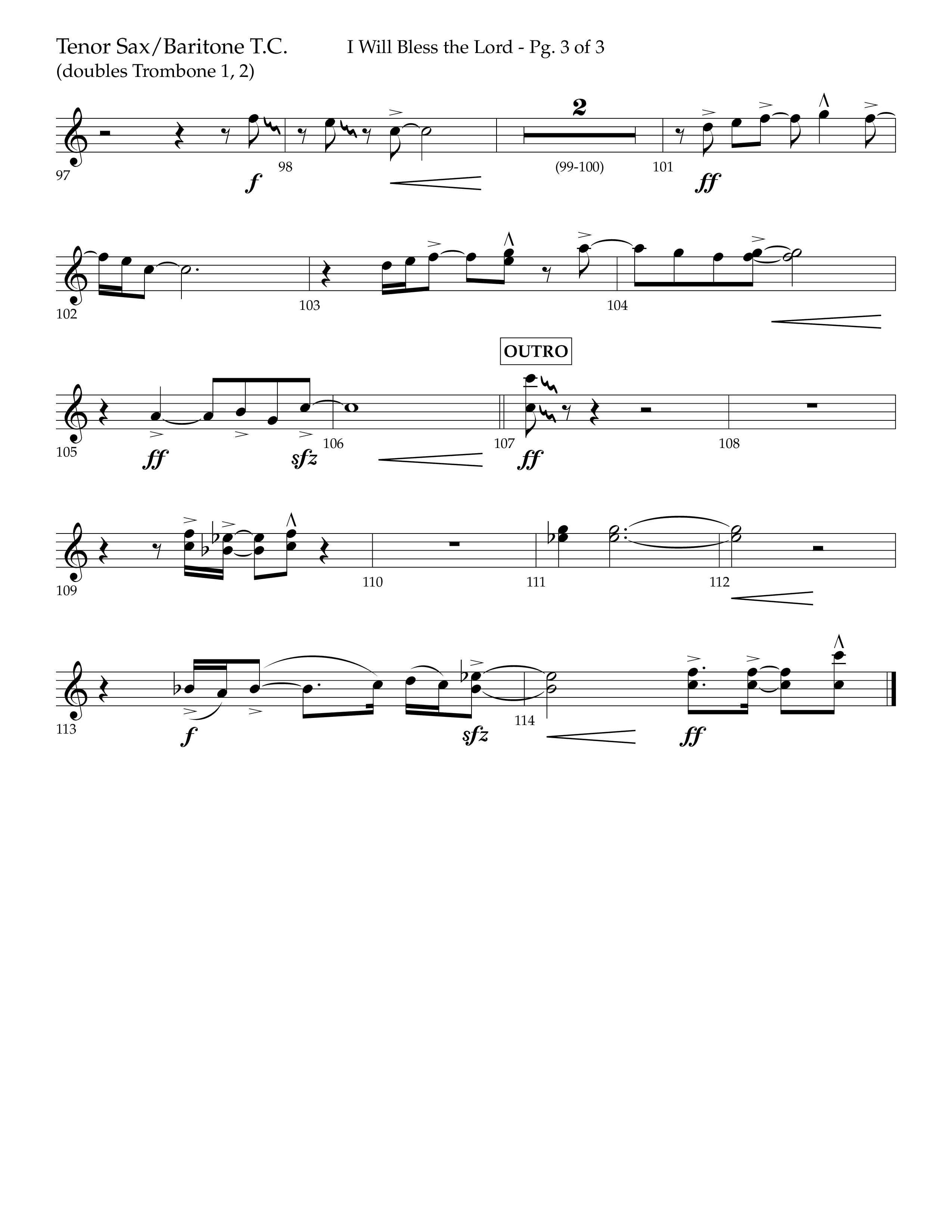 I Will Bless The Lord (Choral Anthem SATB) Tenor Sax/Baritone T.C. (Lifeway Worship / Arr. Cliff Duren)