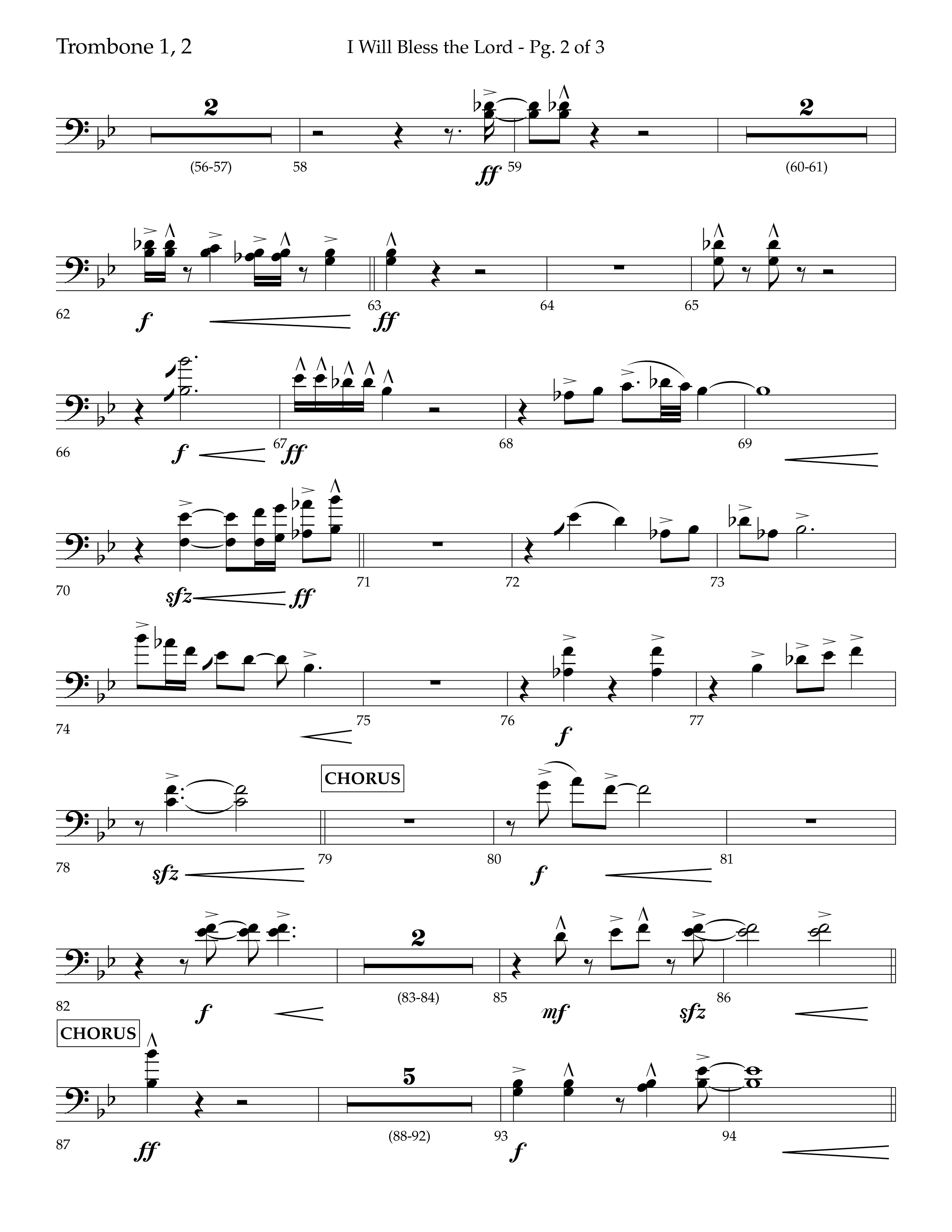 I Will Bless The Lord (Choral Anthem SATB) Trombone 1/2 (Lifeway Worship / Arr. Cliff Duren)