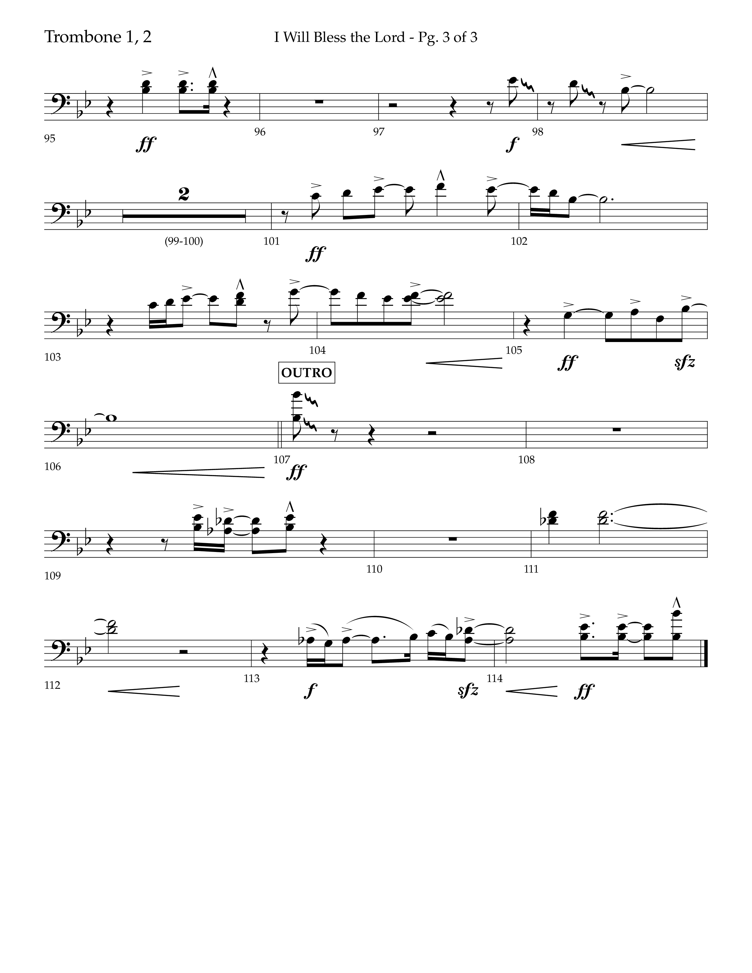 I Will Bless The Lord (Choral Anthem SATB) Trombone 1/2 (Lifeway Worship / Arr. Cliff Duren)