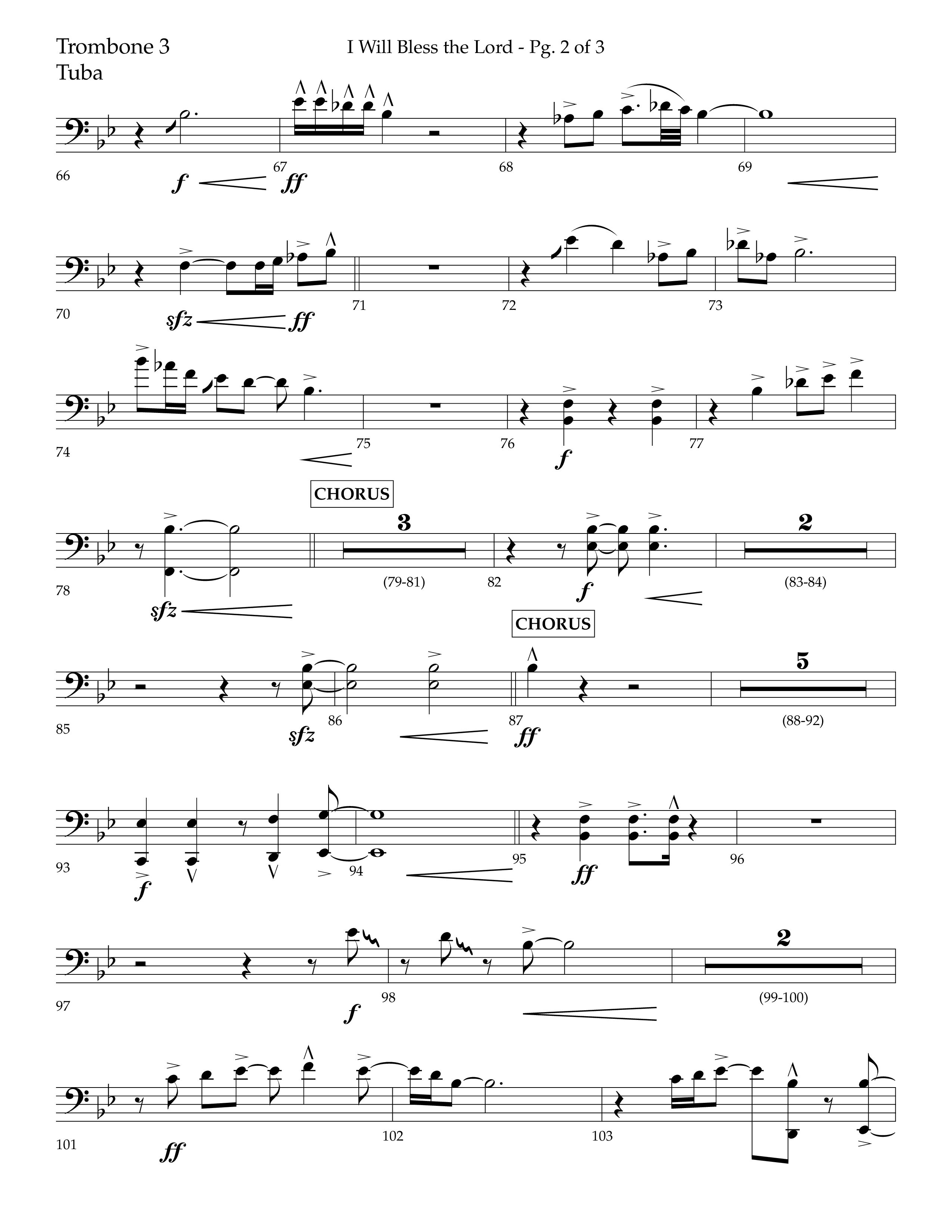 I Will Bless The Lord (Choral Anthem SATB) Trombone 3/Tuba (Lifeway Worship / Arr. Cliff Duren)