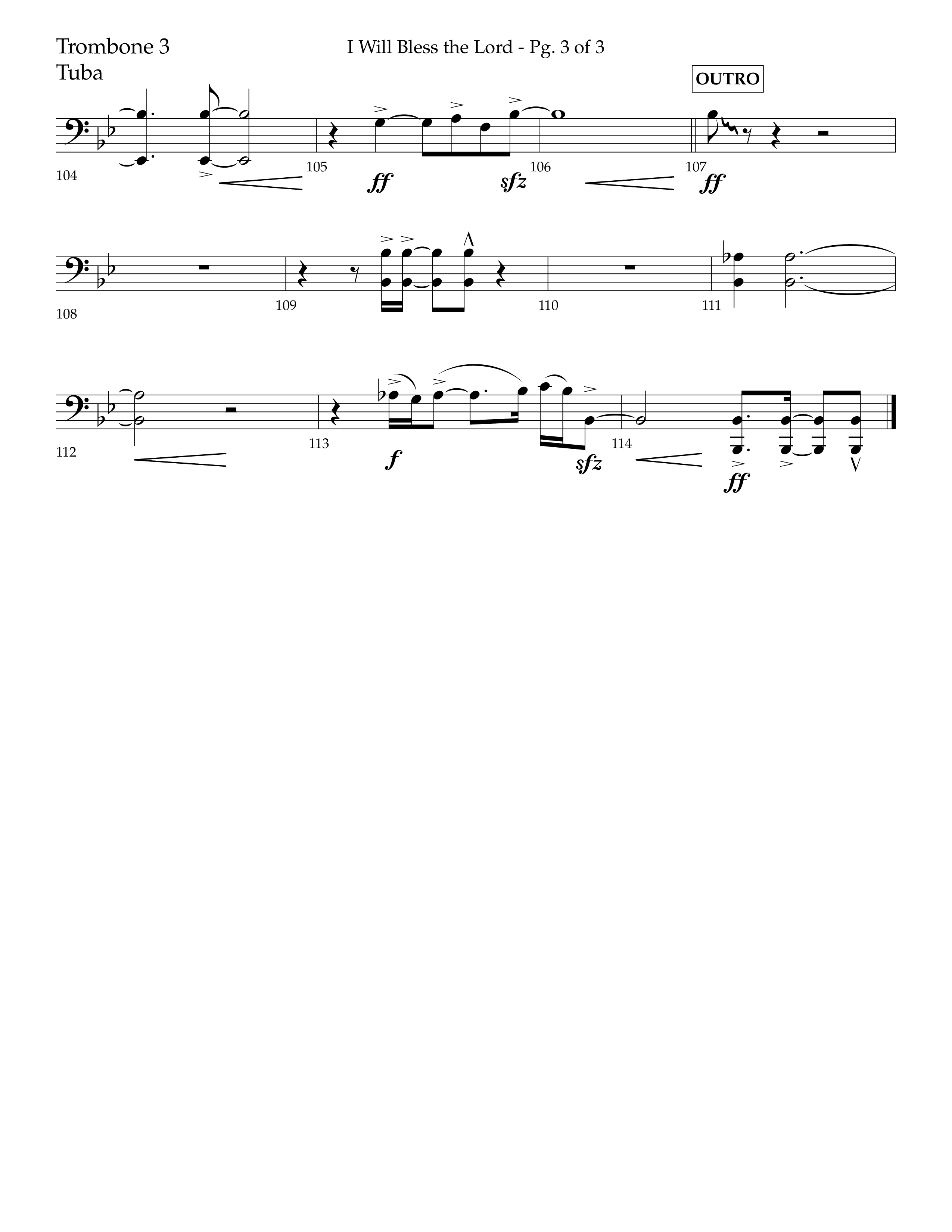 I Will Bless The Lord (Choral Anthem SATB) Trombone 3/Tuba (Lifeway Worship / Arr. Cliff Duren)