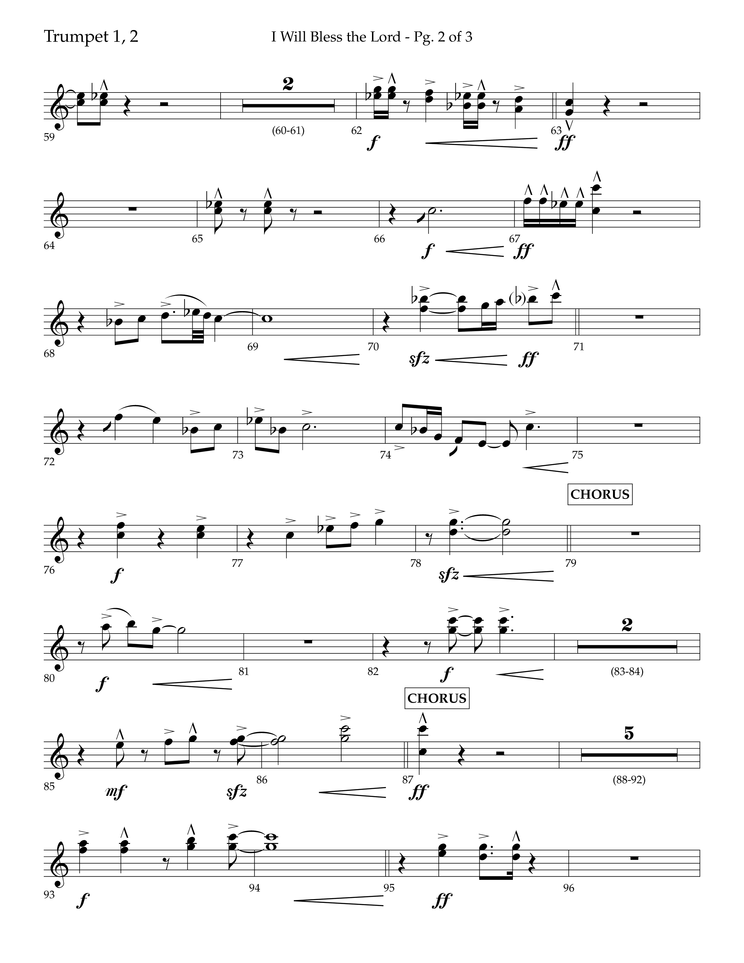I Will Bless The Lord (Choral Anthem SATB) Trumpet 1,2 (Lifeway Worship / Arr. Cliff Duren)
