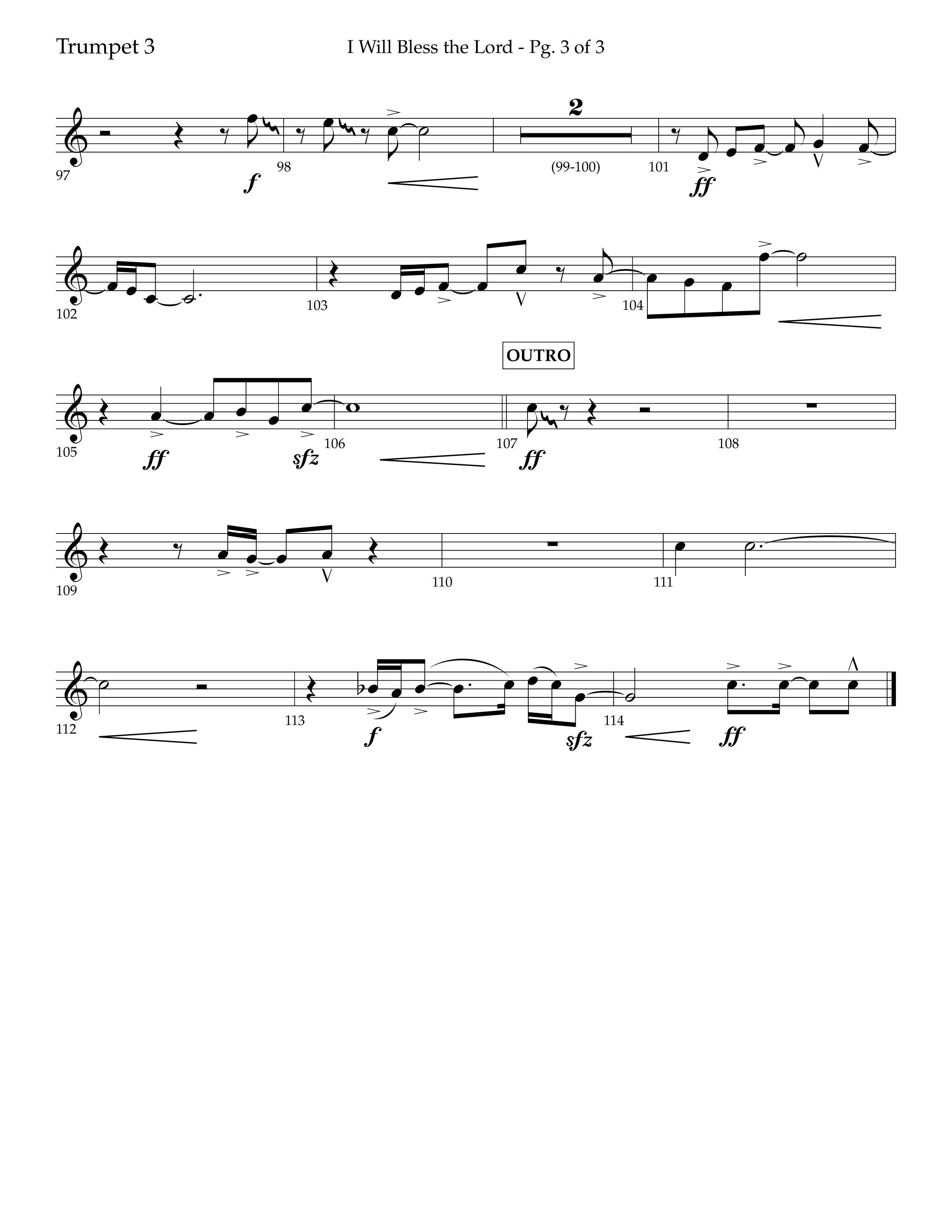 I Will Bless The Lord (Choral Anthem SATB) Trumpet 3 (Lifeway Worship / Arr. Cliff Duren)