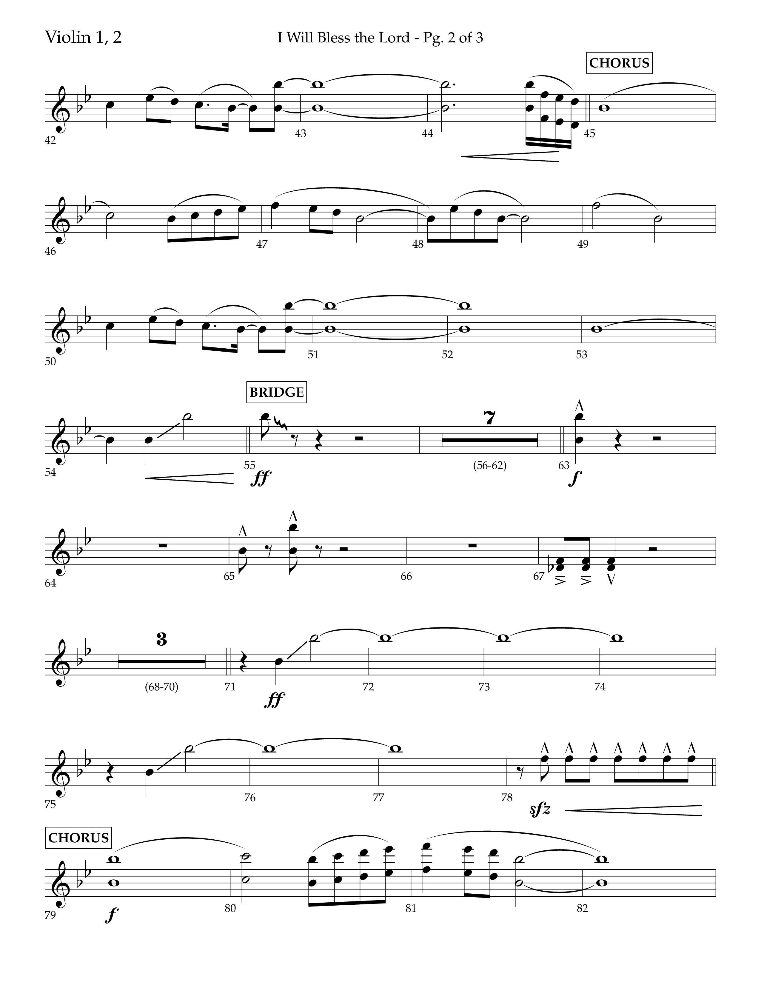 I Will Bless The Lord (Choral Anthem SATB) Violin 1/2 (Lifeway Worship / Arr. Cliff Duren)