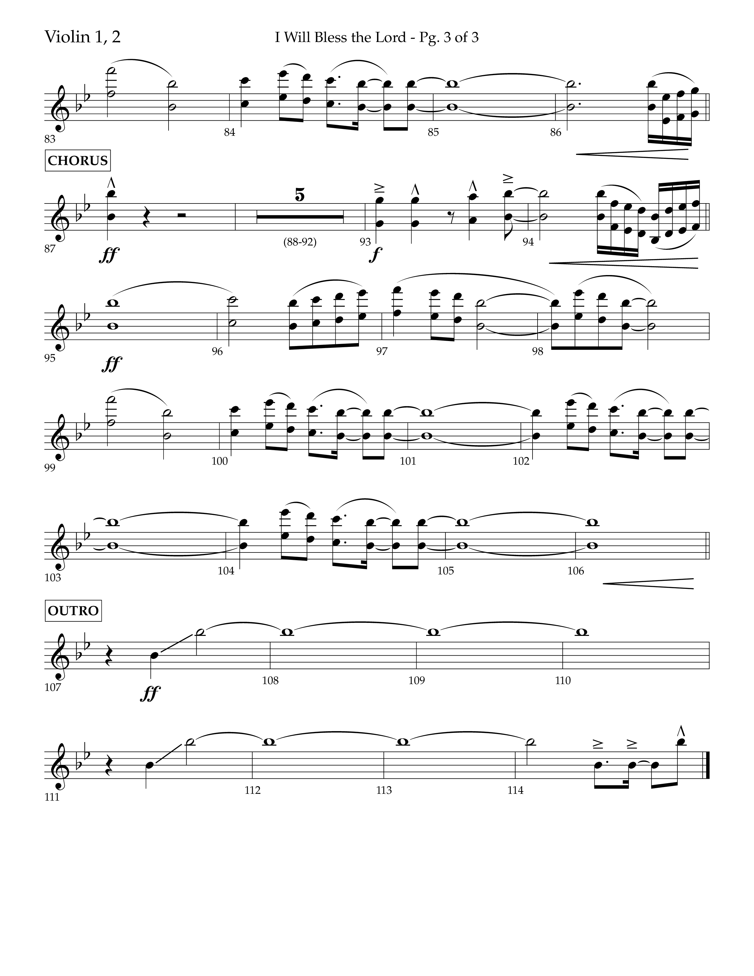 I Will Bless The Lord (Choral Anthem SATB) Violin 1/2 (Lifeway Worship / Arr. Cliff Duren)