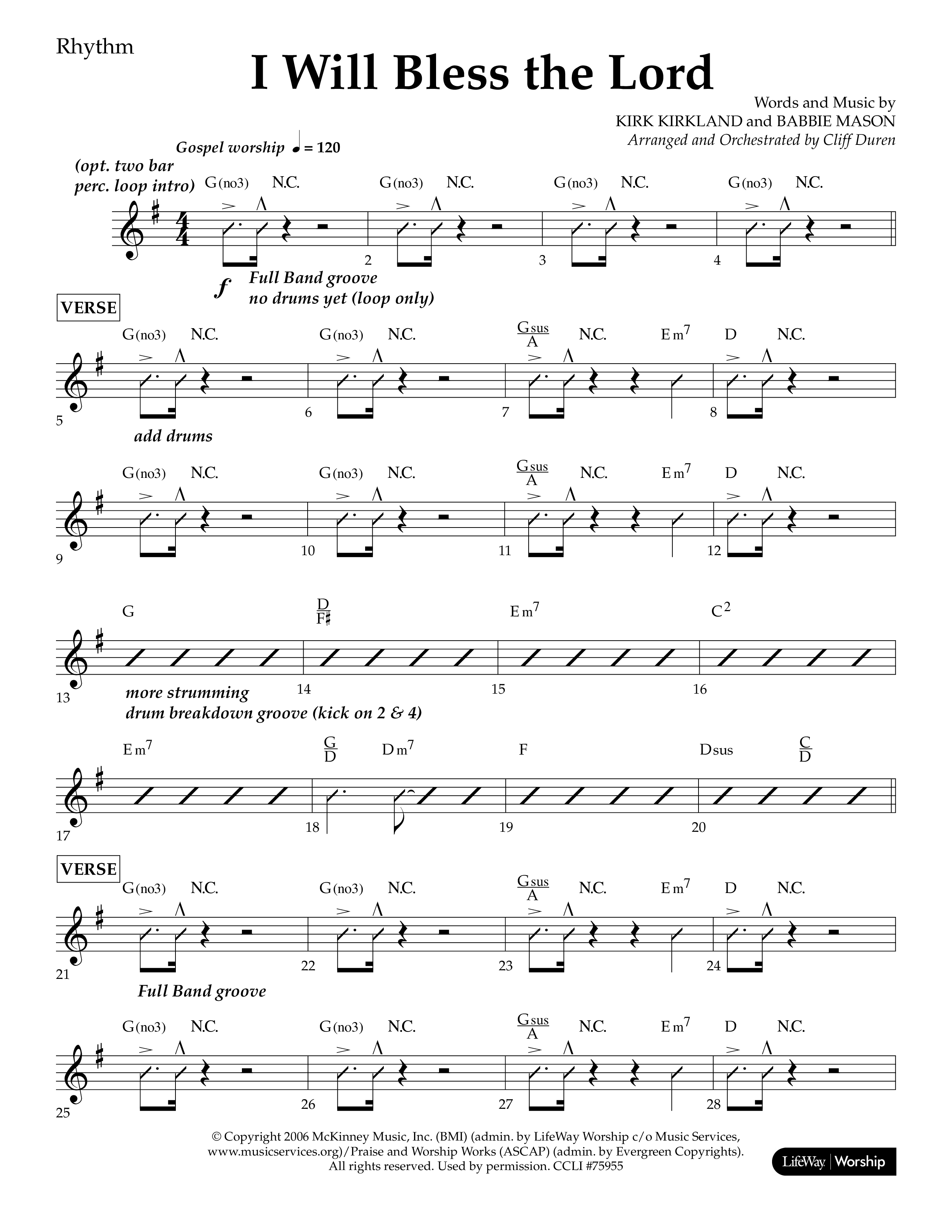 I Will Bless The Lord (Choral Anthem SATB) Lead Melody & Rhythm (Lifeway Worship / Arr. Cliff Duren)