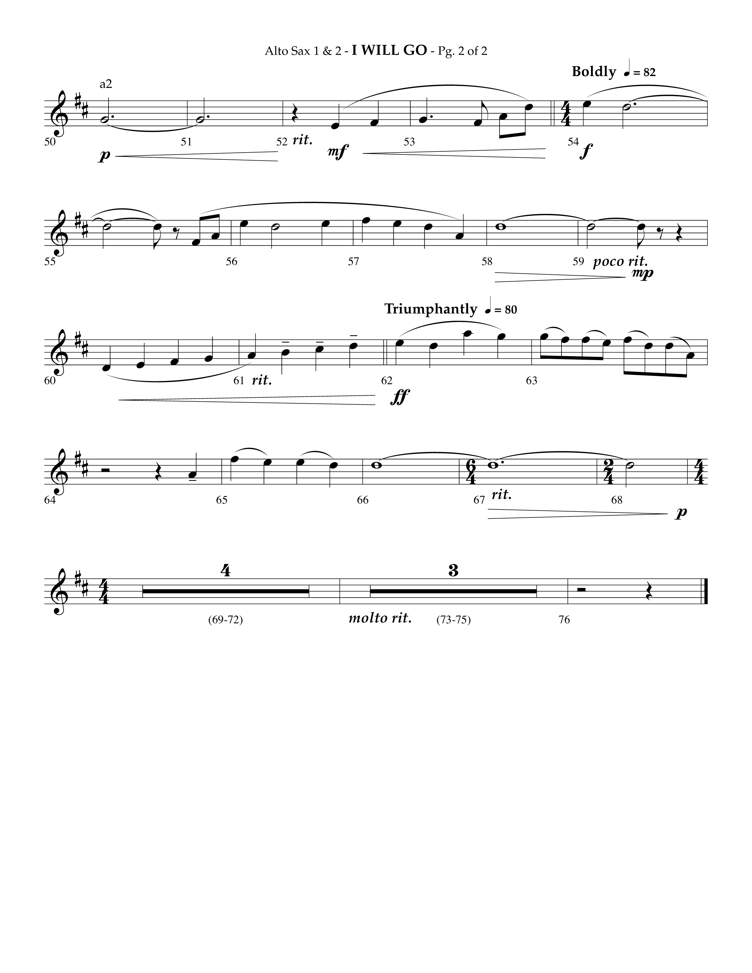 i Will Go (Choral Anthem SATB) Alto Sax 1/2 (Lifeway Choral / Arr. Phillip Keveren)
