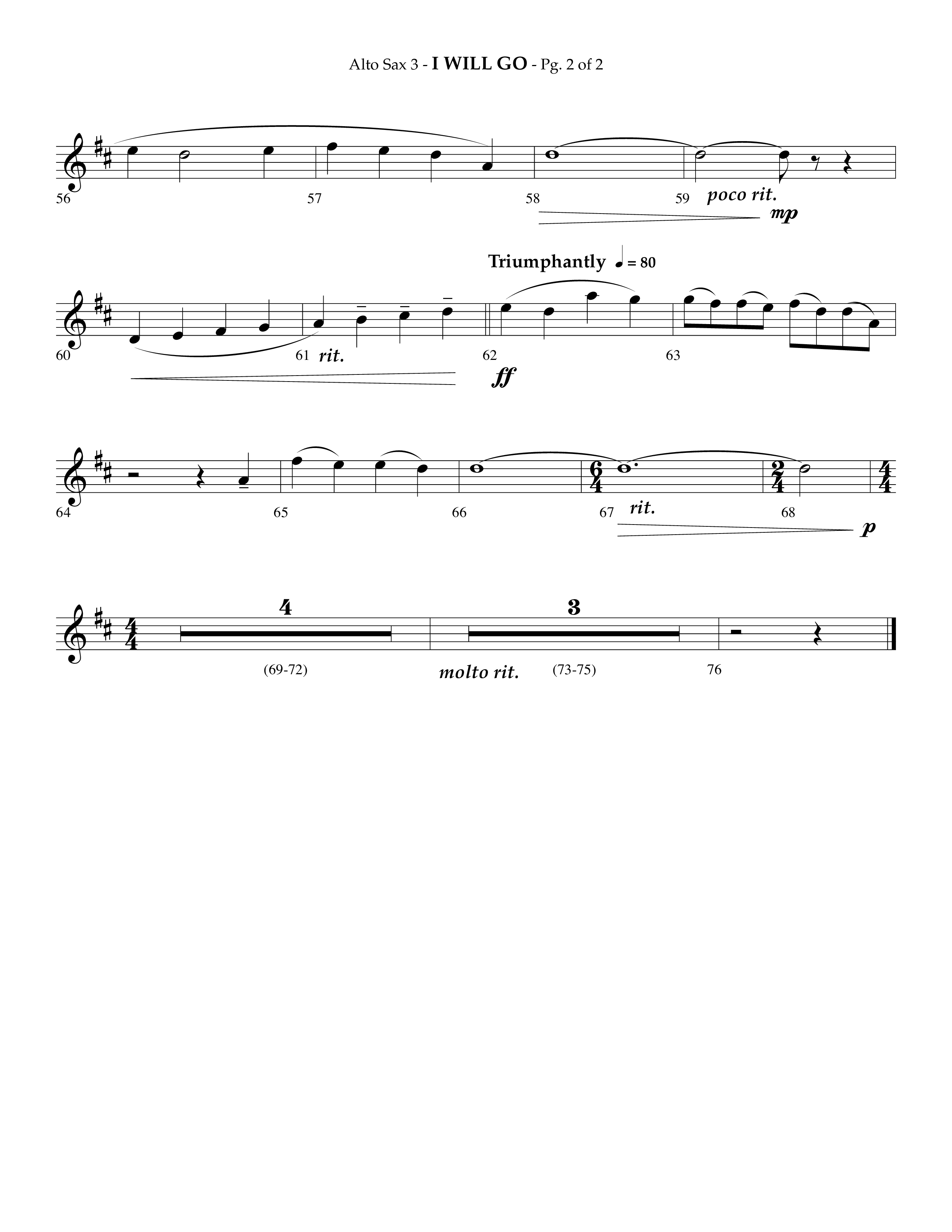 i Will Go (Choral Anthem SATB) Alto Sax (Lifeway Choral / Arr. Phillip Keveren)