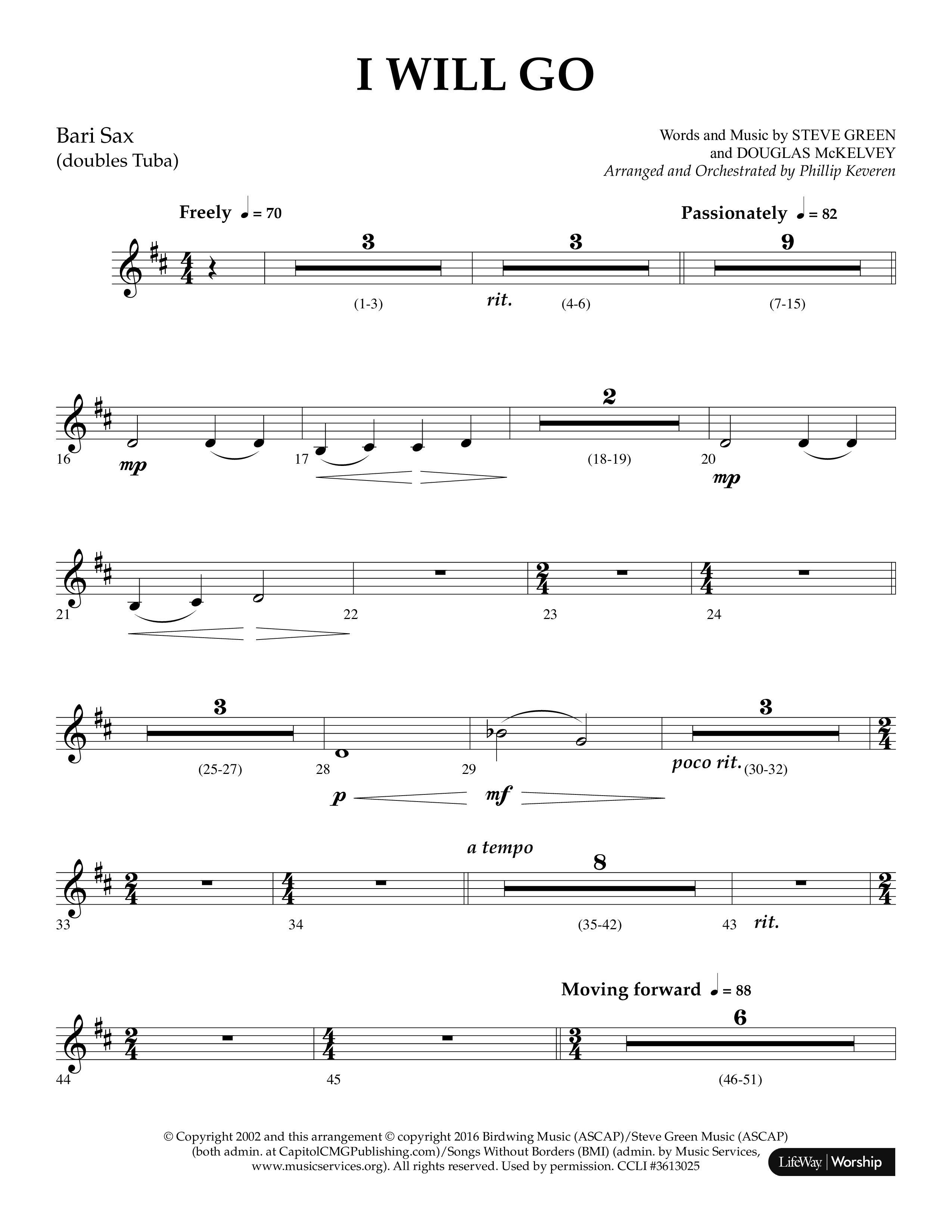 i Will Go (Choral Anthem SATB) Bari Sax (Lifeway Choral / Arr. Phillip Keveren)