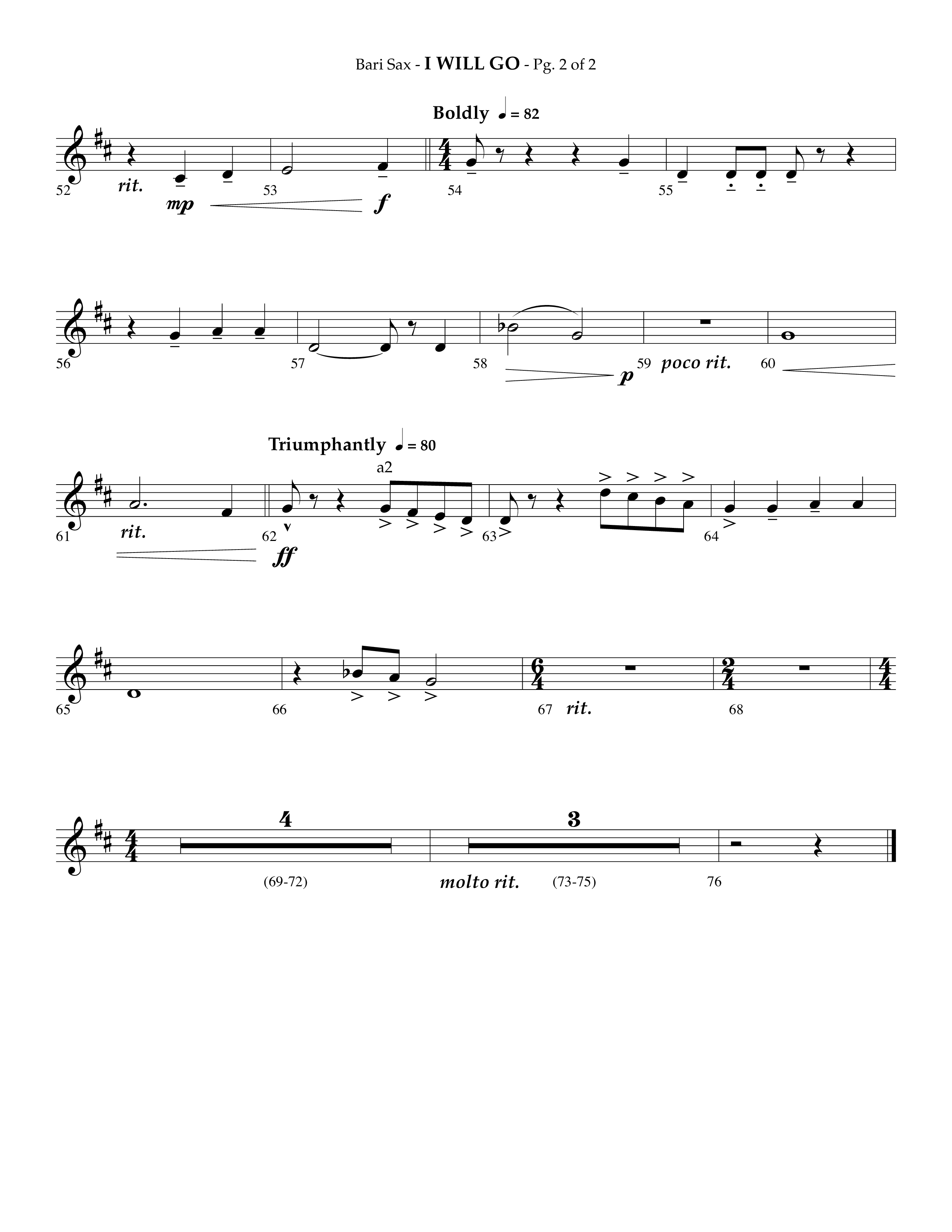 i Will Go (Choral Anthem SATB) Bari Sax (Lifeway Choral / Arr. Phillip Keveren)
