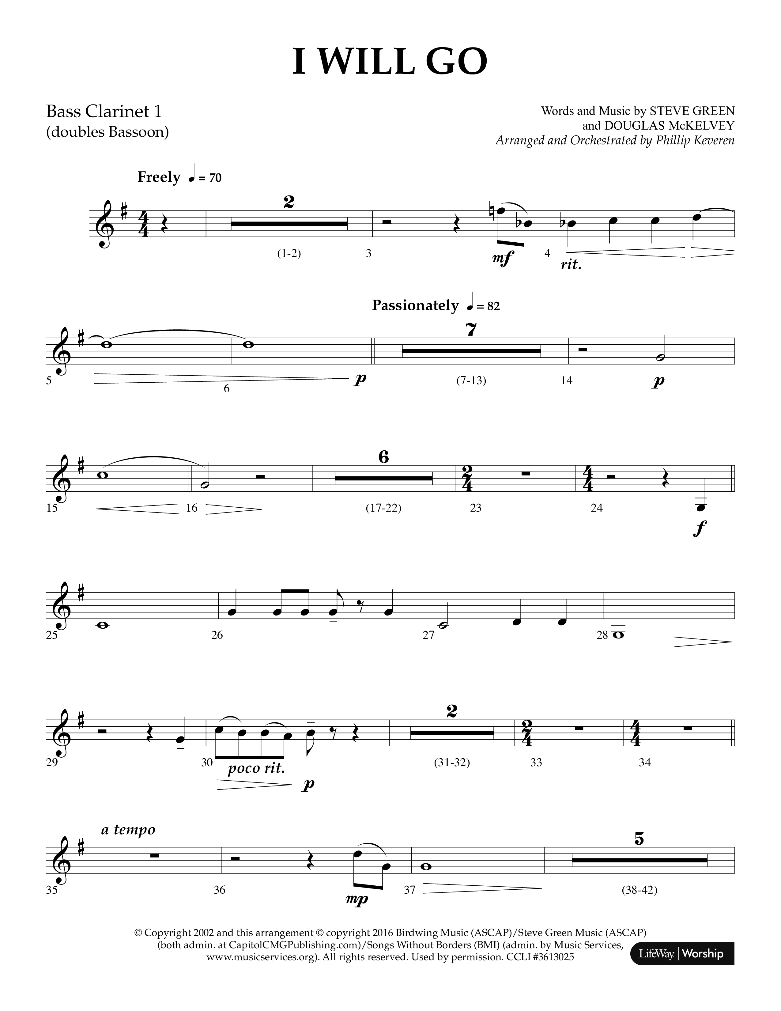 i Will Go (Choral Anthem SATB) Bass Clarinet (Lifeway Choral / Arr. Phillip Keveren)