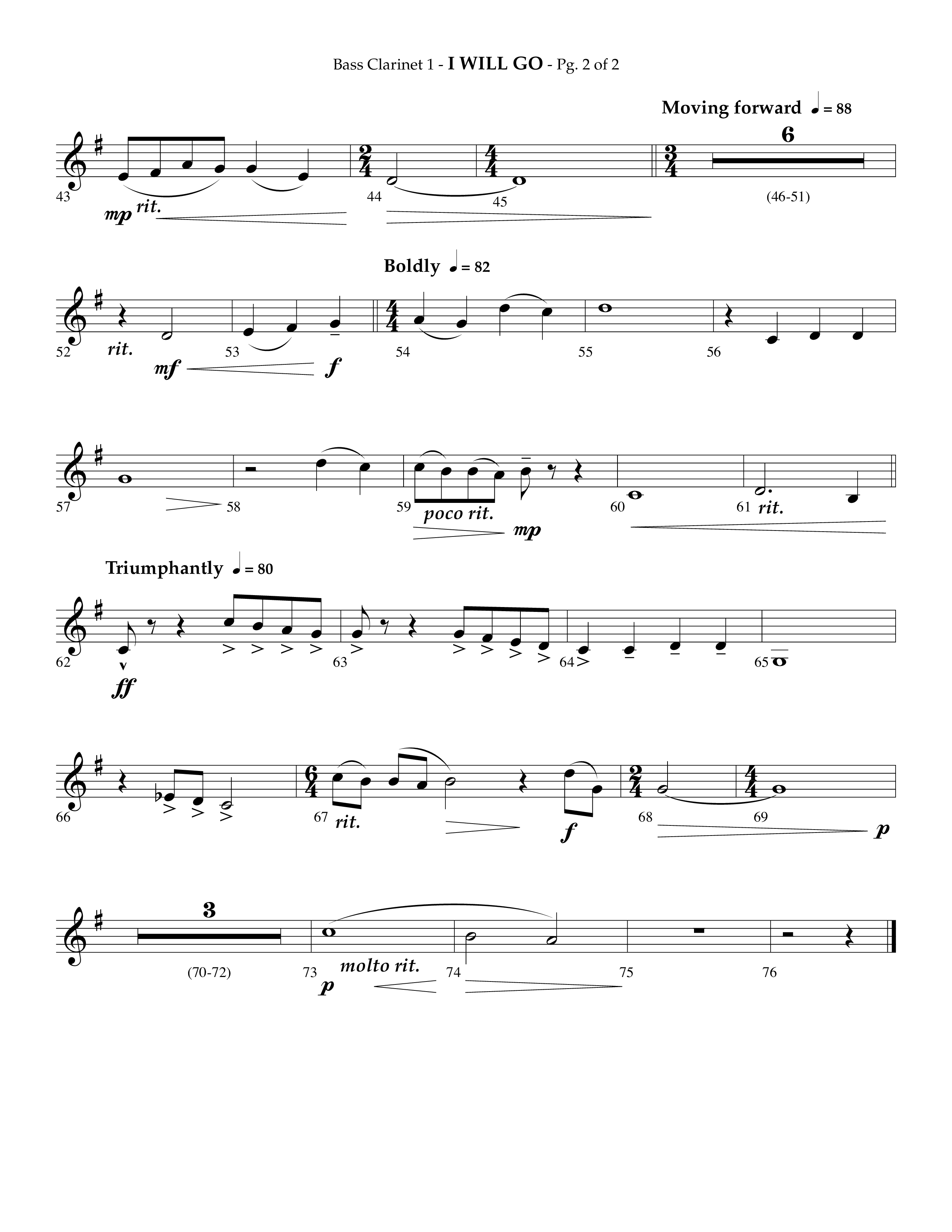 i Will Go (Choral Anthem SATB) Bass Clarinet (Lifeway Choral / Arr. Phillip Keveren)