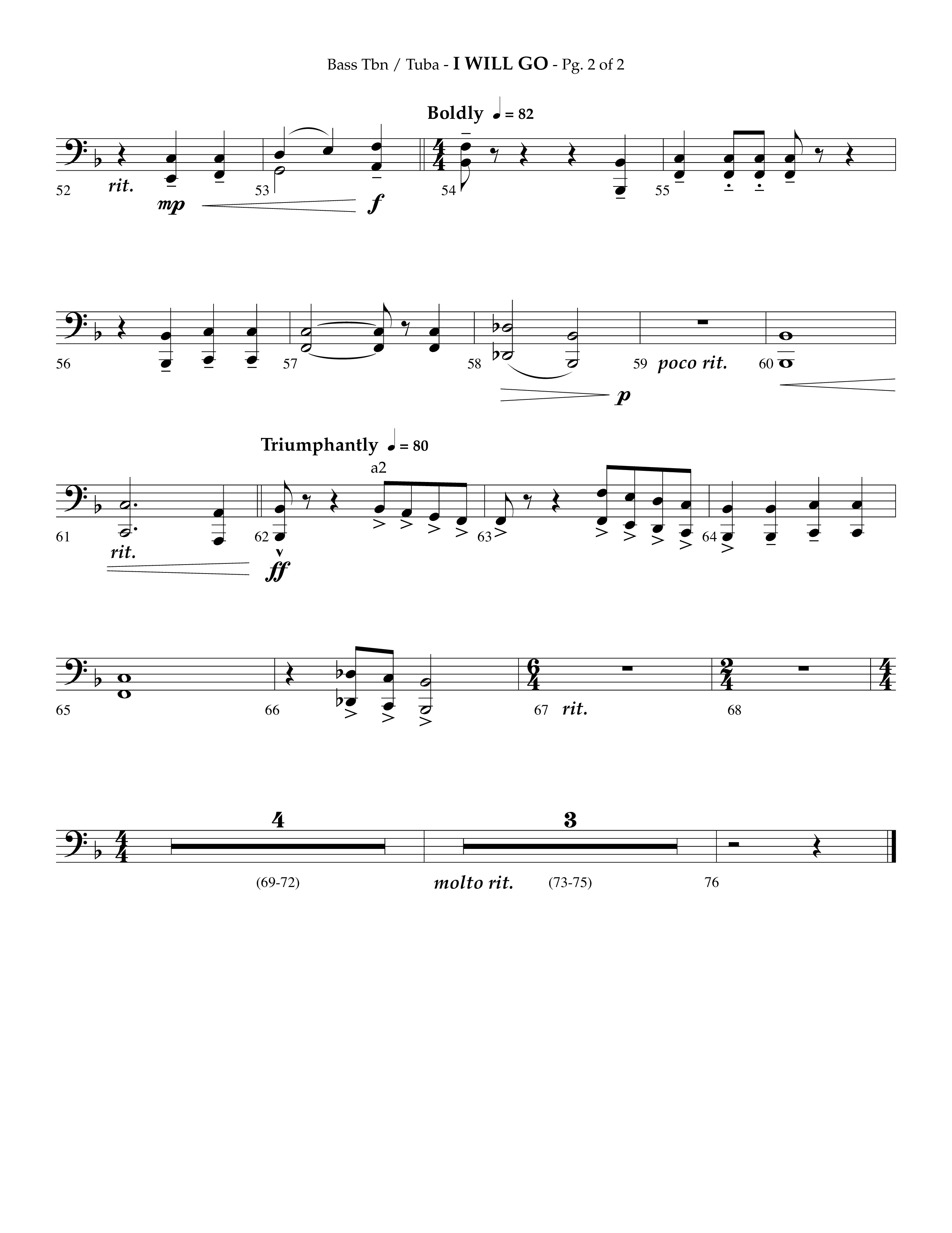 i Will Go (Choral Anthem SATB) Bass Trombone, Tuba (Lifeway Choral / Arr. Phillip Keveren)