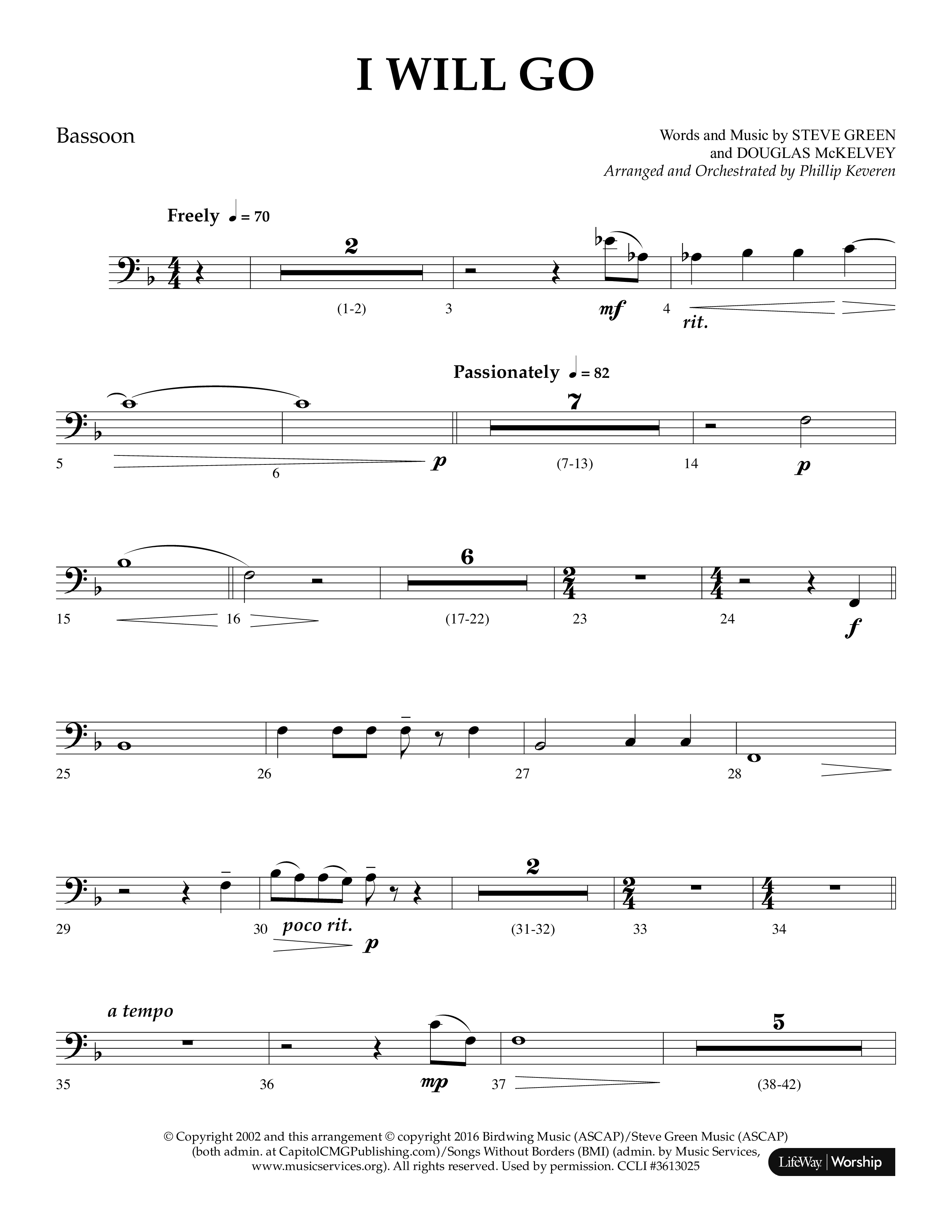 i Will Go (Choral Anthem SATB) Bassoon (Lifeway Choral / Arr. Phillip Keveren)