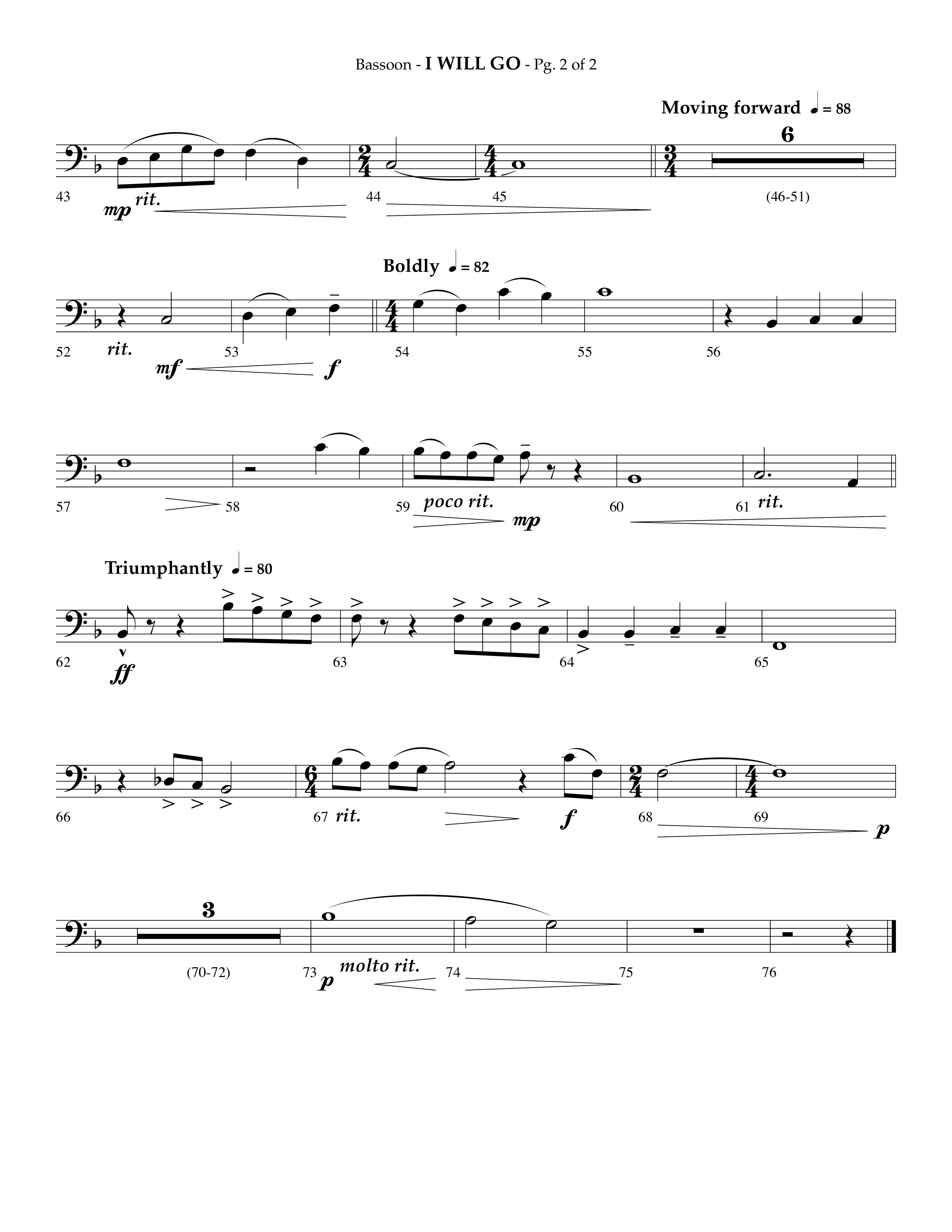 i Will Go (Choral Anthem SATB) Bassoon (Lifeway Choral / Arr. Phillip Keveren)