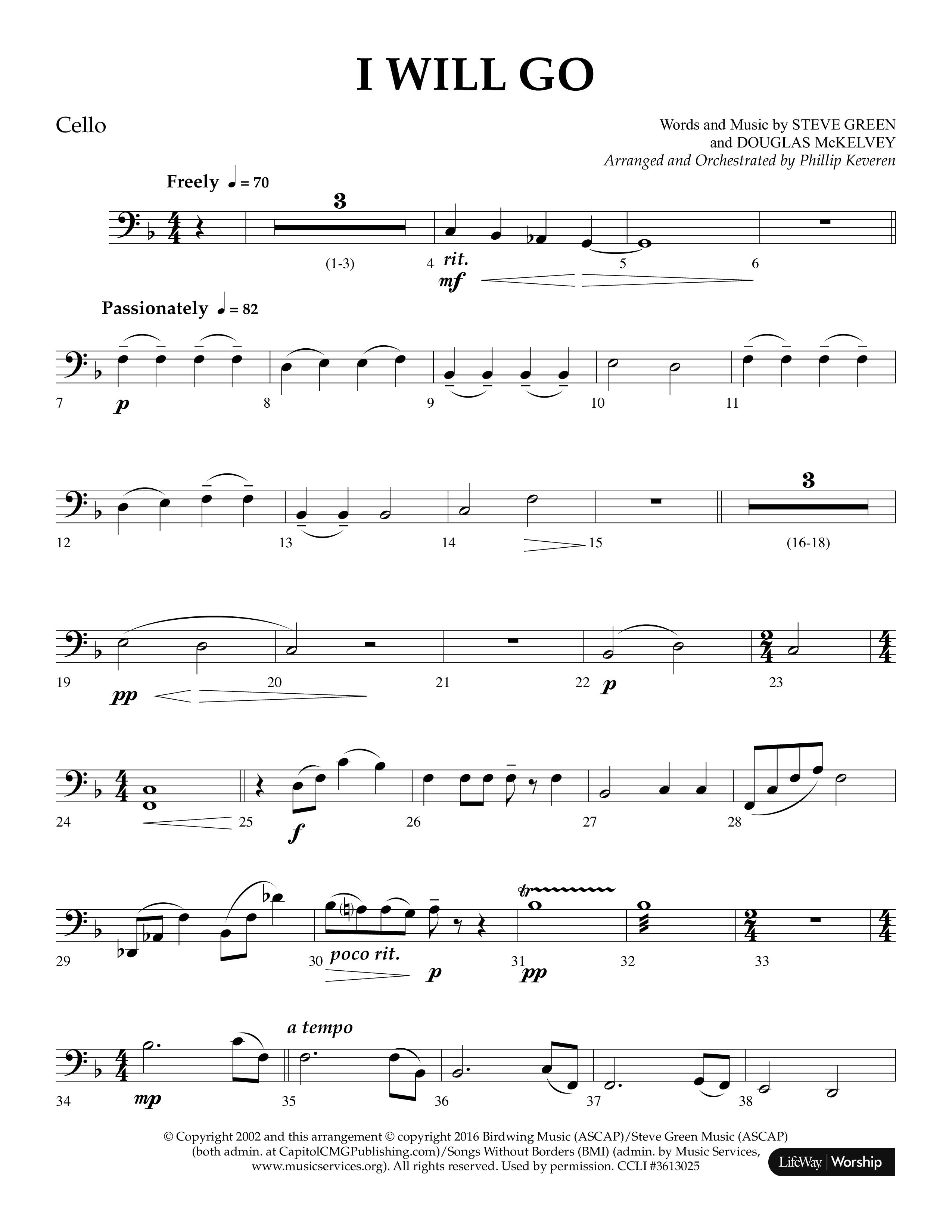 i Will Go (Choral Anthem SATB) Cello (Lifeway Choral / Arr. Phillip Keveren)
