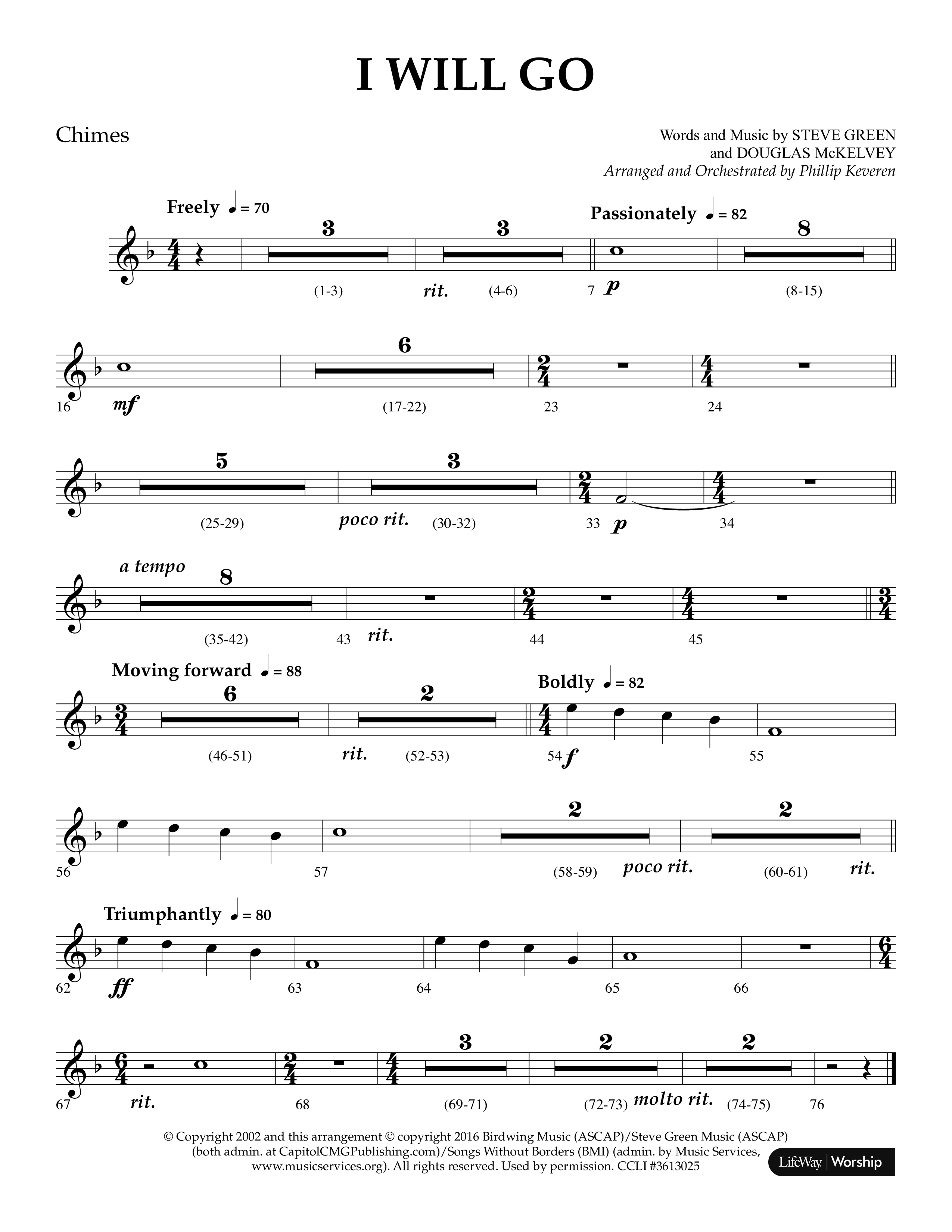i Will Go (Choral Anthem SATB) Chimes (Lifeway Choral / Arr. Phillip Keveren)