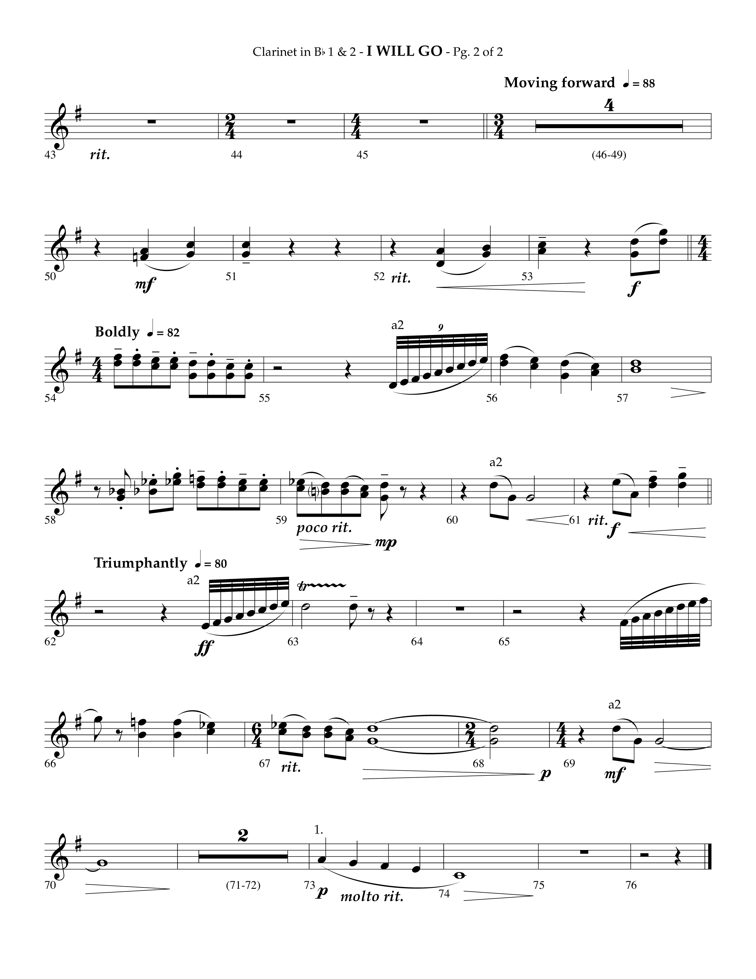 i Will Go (Choral Anthem SATB) Clarinet 1/2 (Lifeway Choral / Arr. Phillip Keveren)