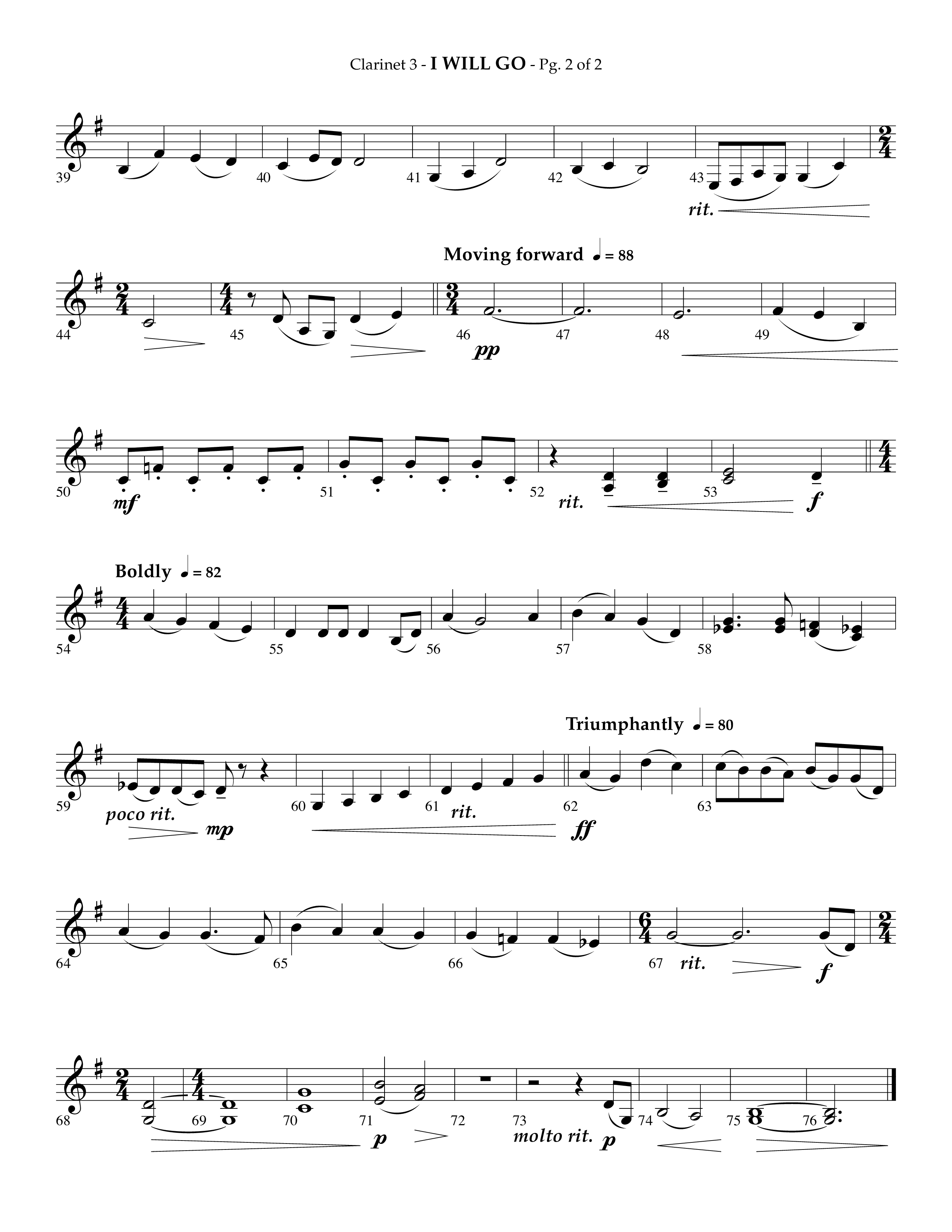 i Will Go (Choral Anthem SATB) Clarinet 3 (Lifeway Choral / Arr. Phillip Keveren)