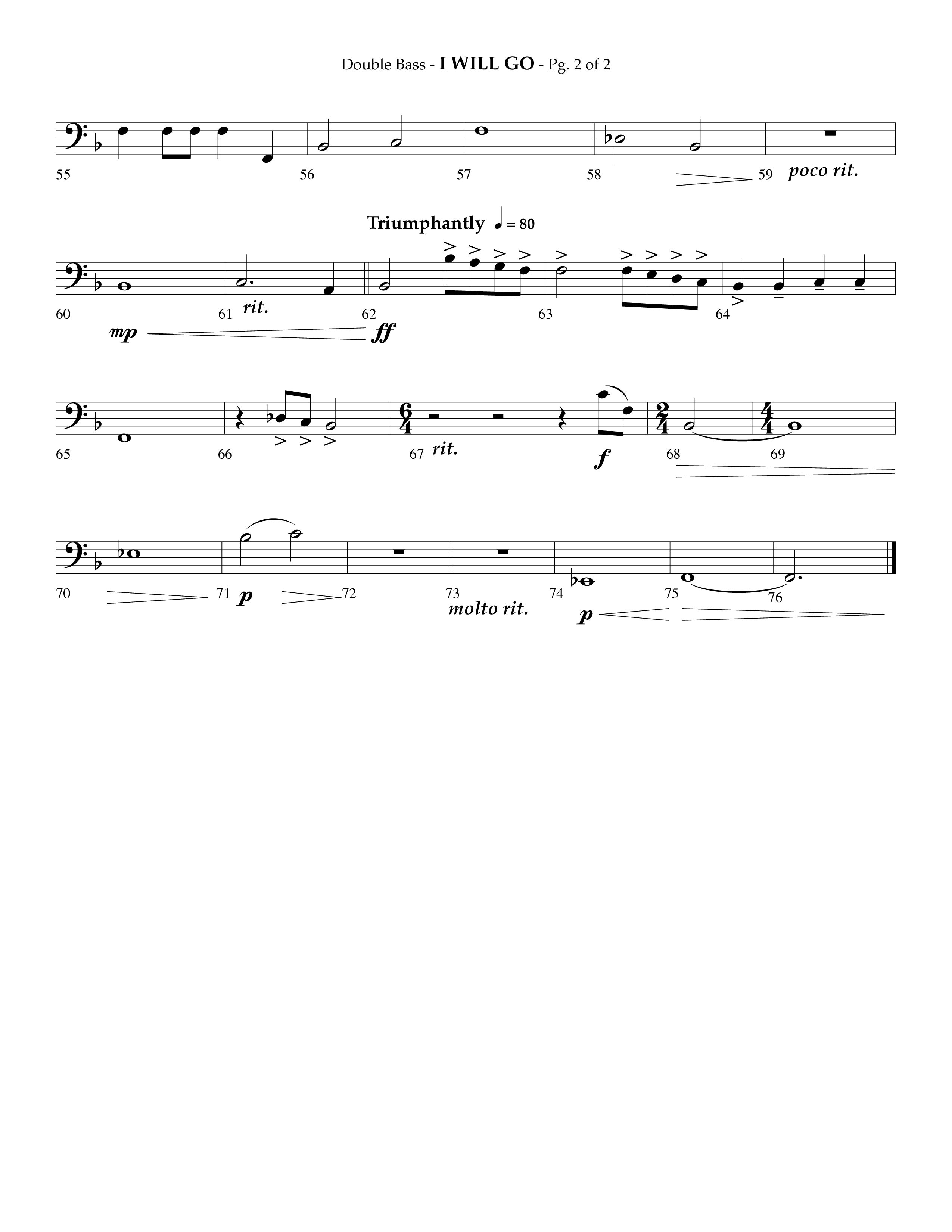 i Will Go (Choral Anthem SATB) Double Bass (Lifeway Choral / Arr. Phillip Keveren)