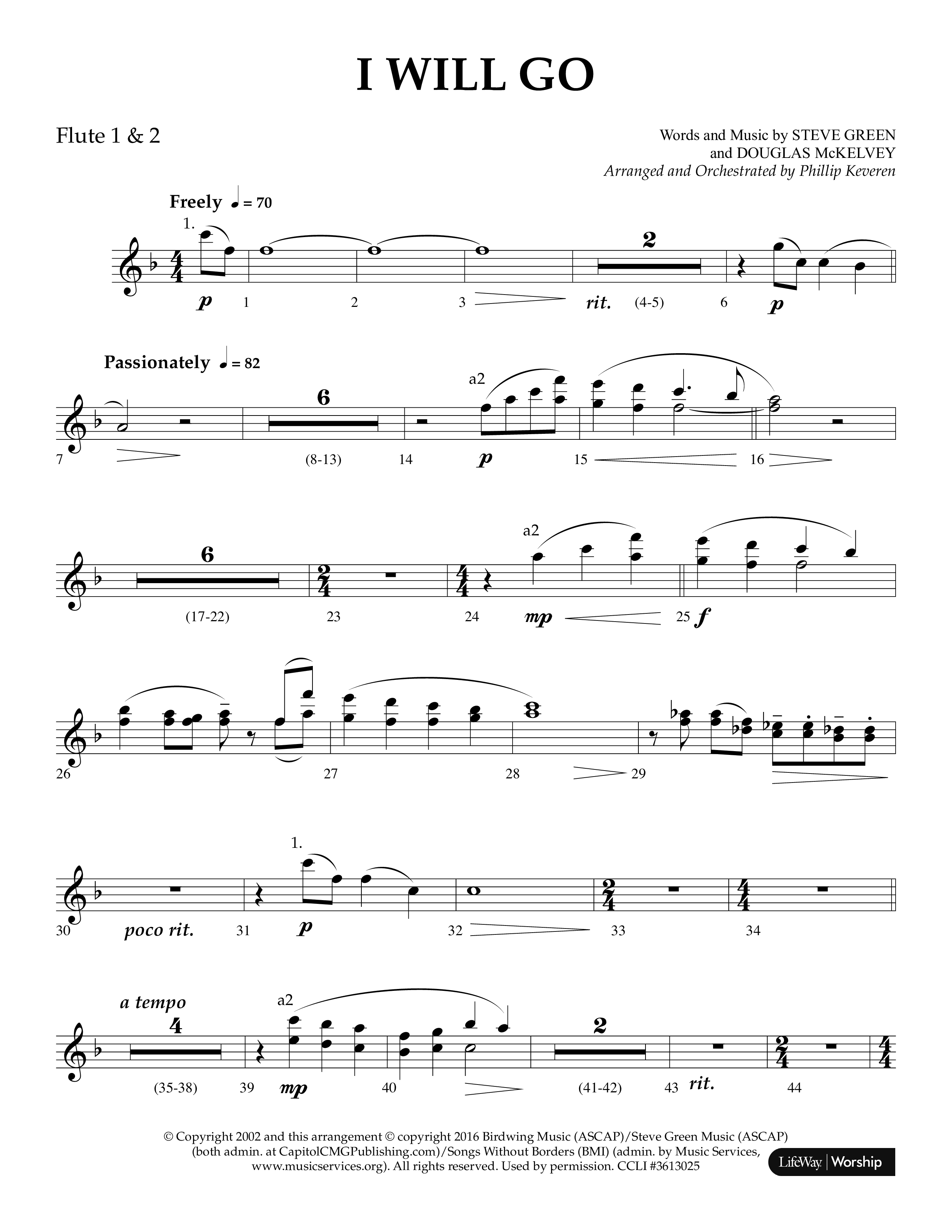 i Will Go (Choral Anthem SATB) Flute 1/2 (Lifeway Choral / Arr. Phillip Keveren)