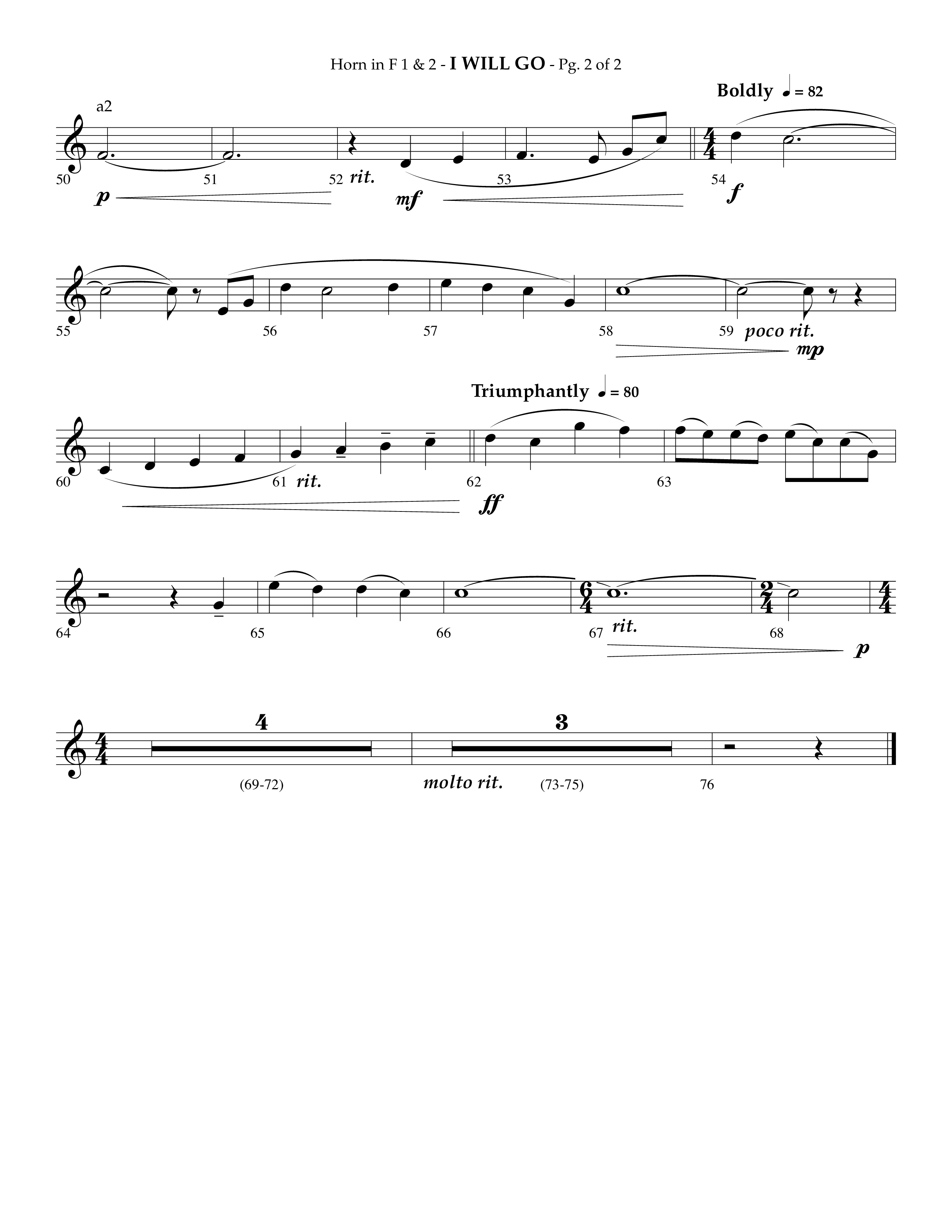 i Will Go (Choral Anthem SATB) French Horn 1/2 (Lifeway Choral / Arr. Phillip Keveren)