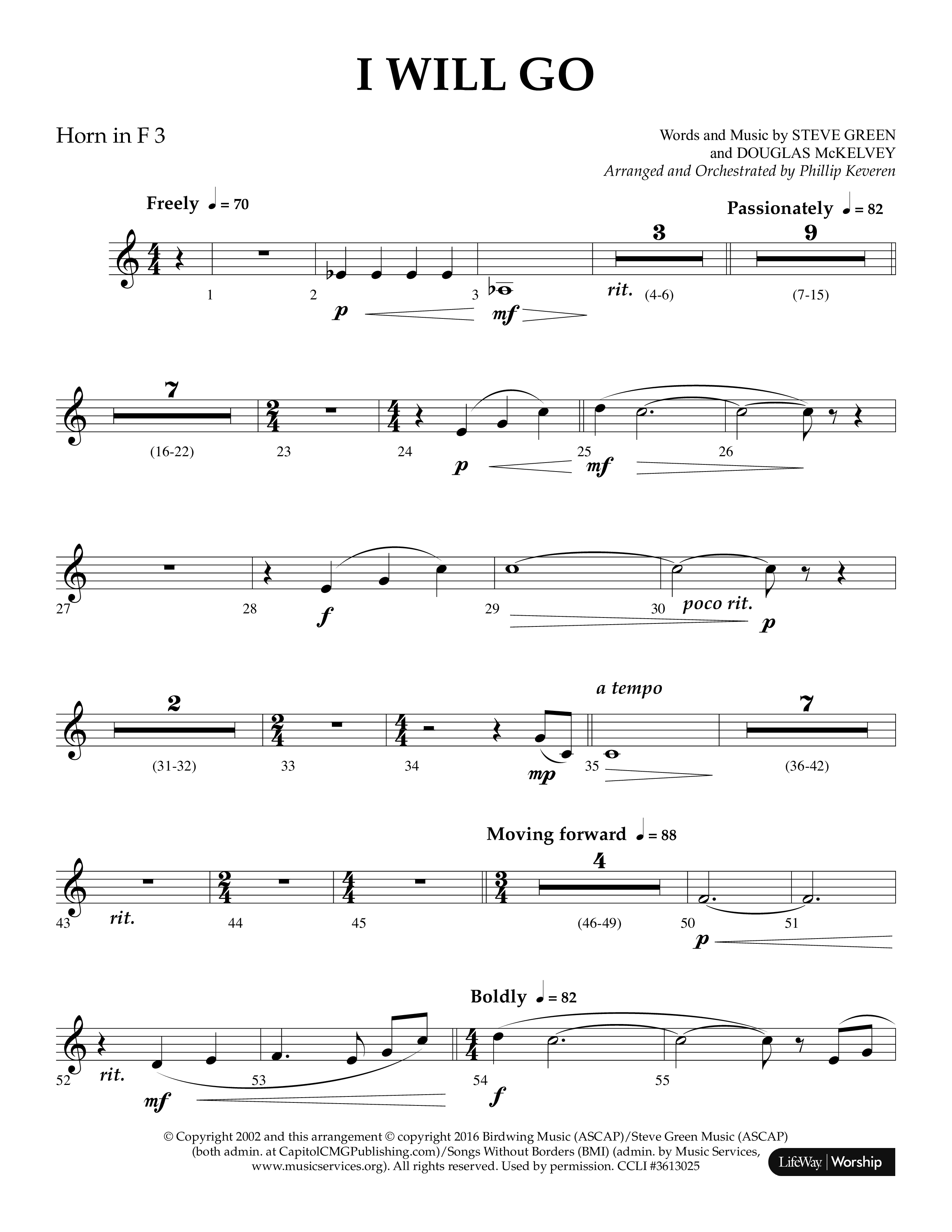 i Will Go (Choral Anthem SATB) French Horn 3 (Lifeway Choral / Arr. Phillip Keveren)