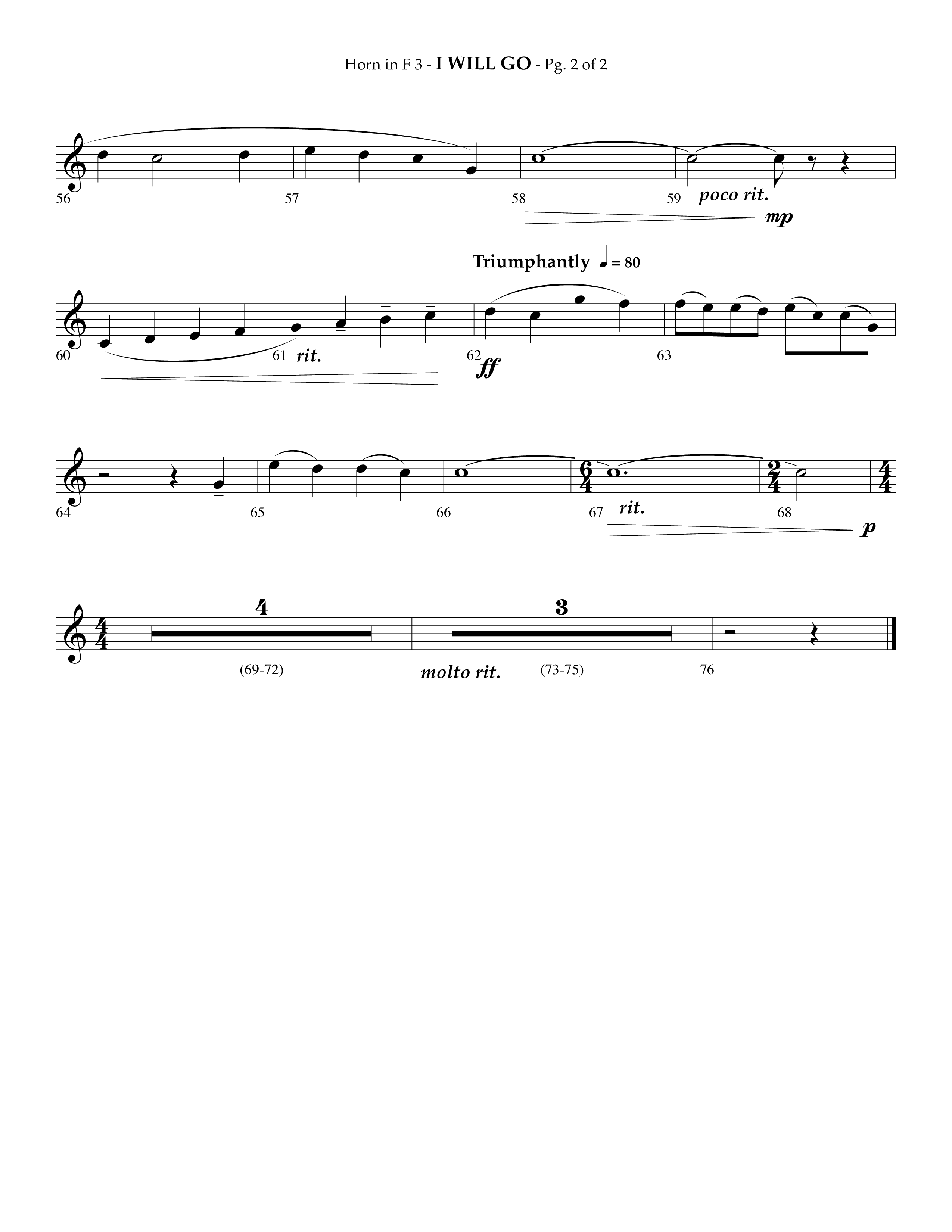 i Will Go (Choral Anthem SATB) French Horn 3 (Lifeway Choral / Arr. Phillip Keveren)