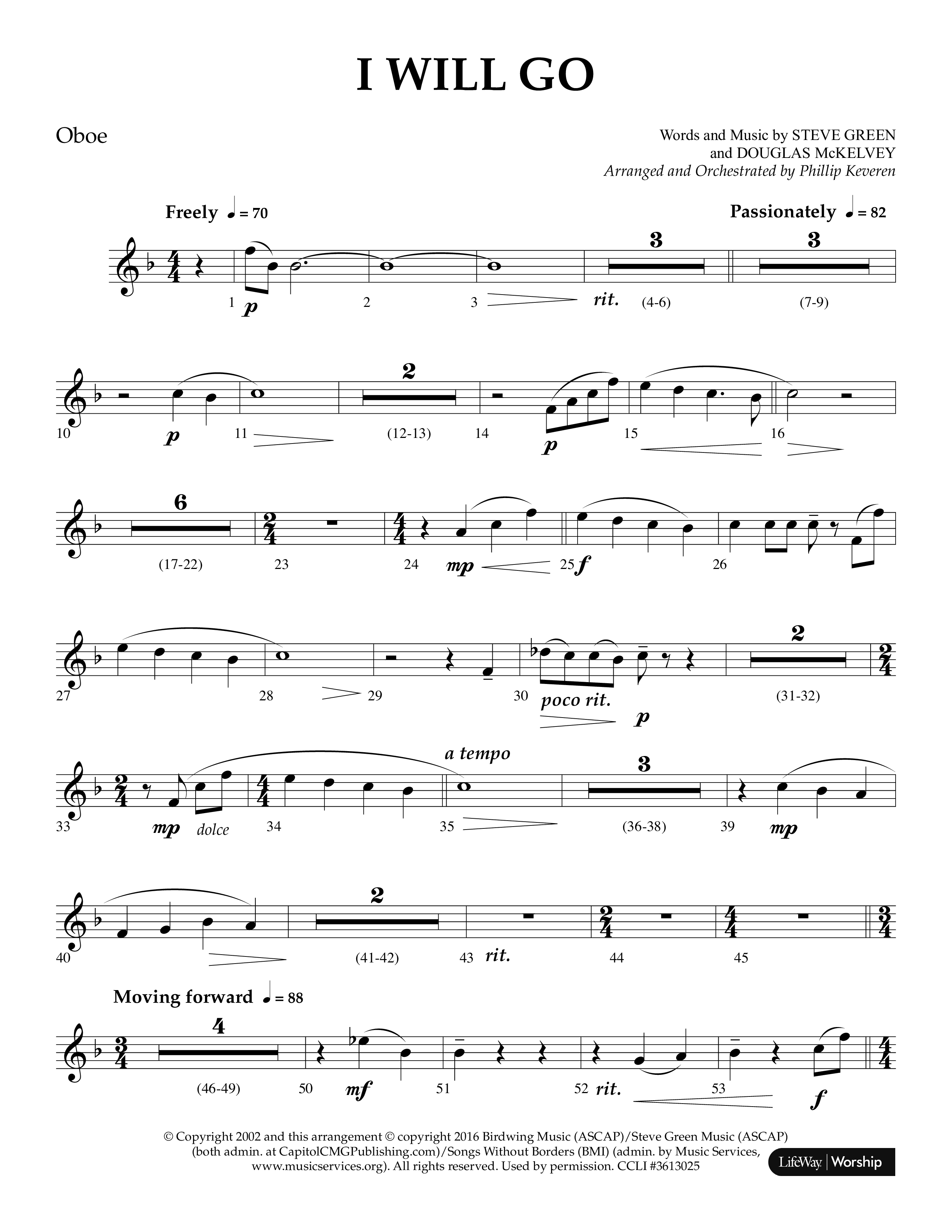 i Will Go (Choral Anthem SATB) Oboe (Lifeway Choral / Arr. Phillip Keveren)