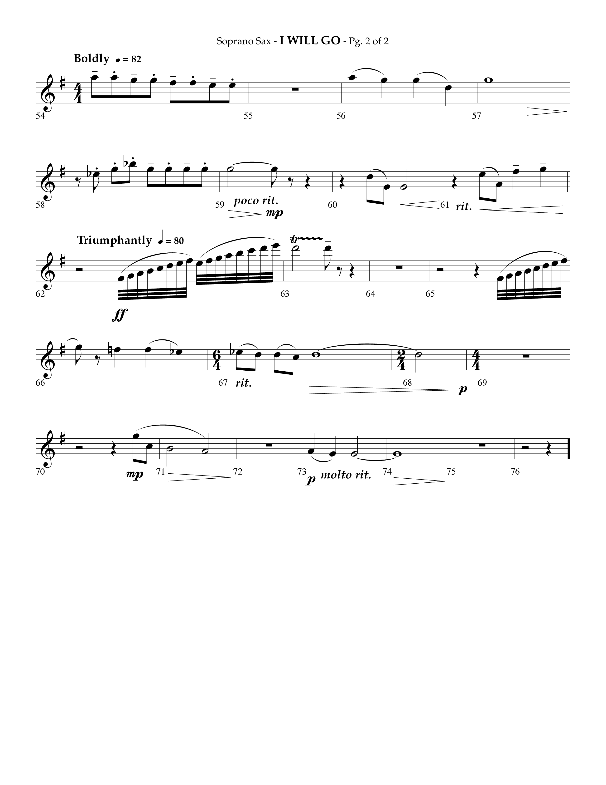 i Will Go (Choral Anthem SATB) Soprano Sax (Lifeway Choral / Arr. Phillip Keveren)