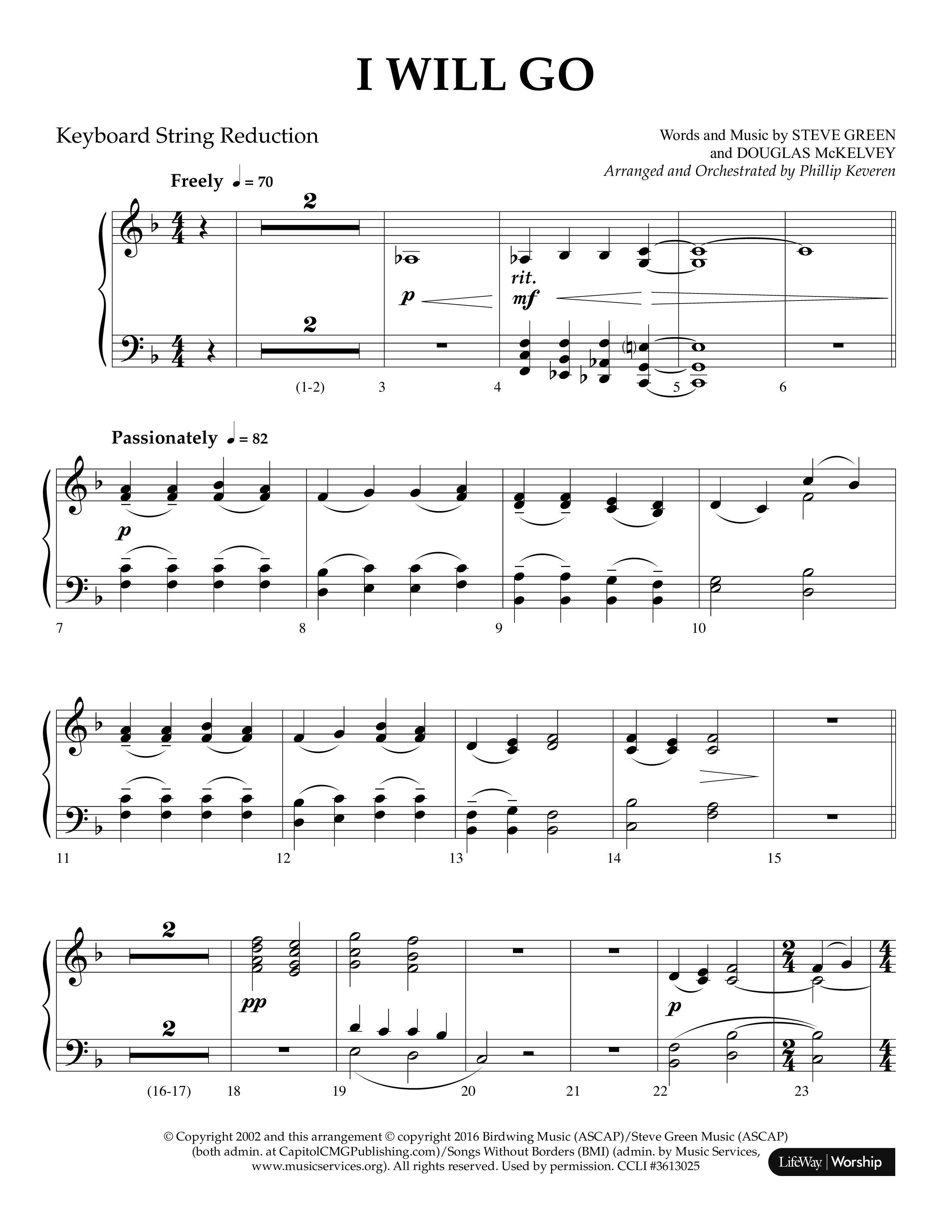 i Will Go (Choral Anthem SATB) String Reduction (Lifeway Choral / Arr. Phillip Keveren)