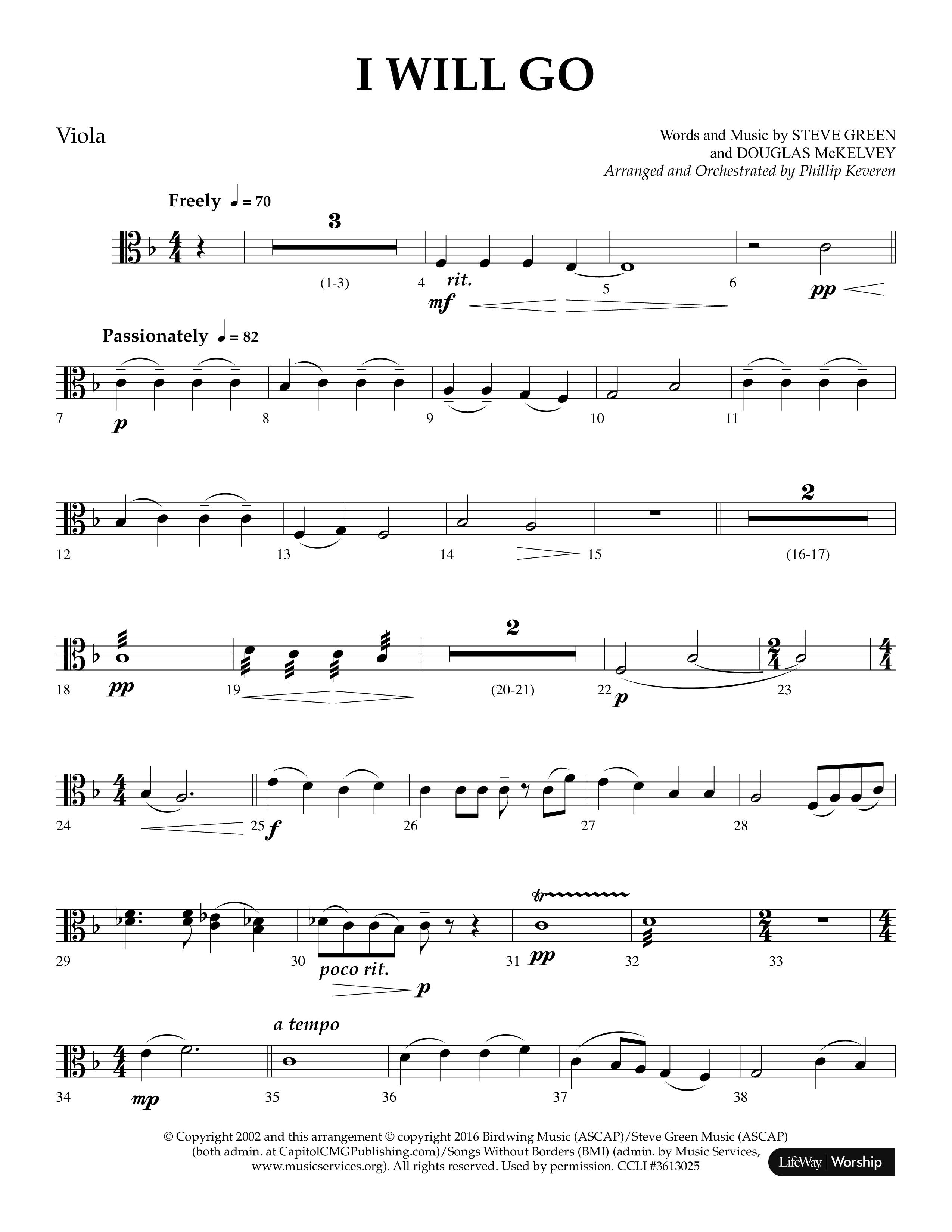 i Will Go (Choral Anthem SATB) Viola (Lifeway Choral / Arr. Phillip Keveren)