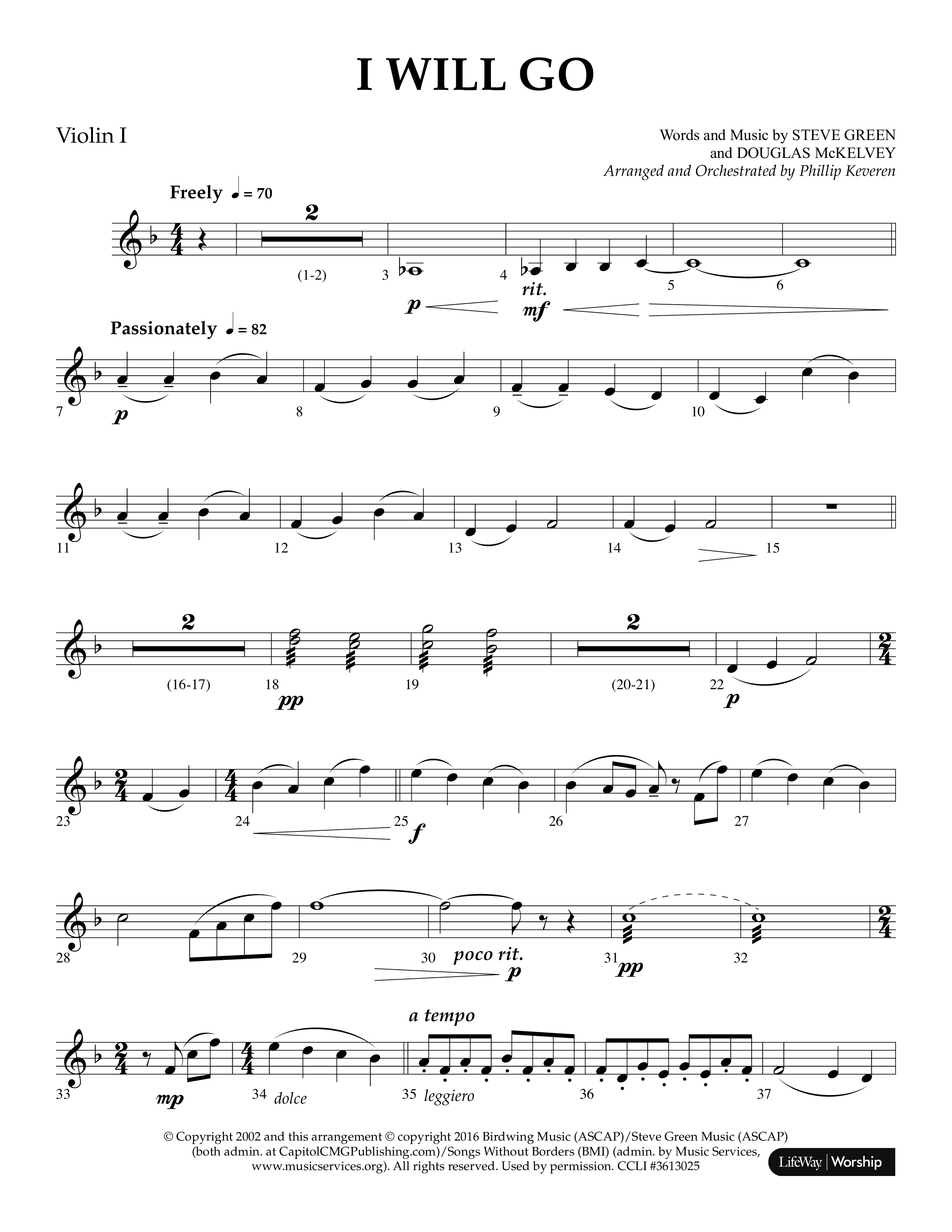 i Will Go (Choral Anthem SATB) Violin 1 (Lifeway Choral / Arr. Phillip Keveren)
