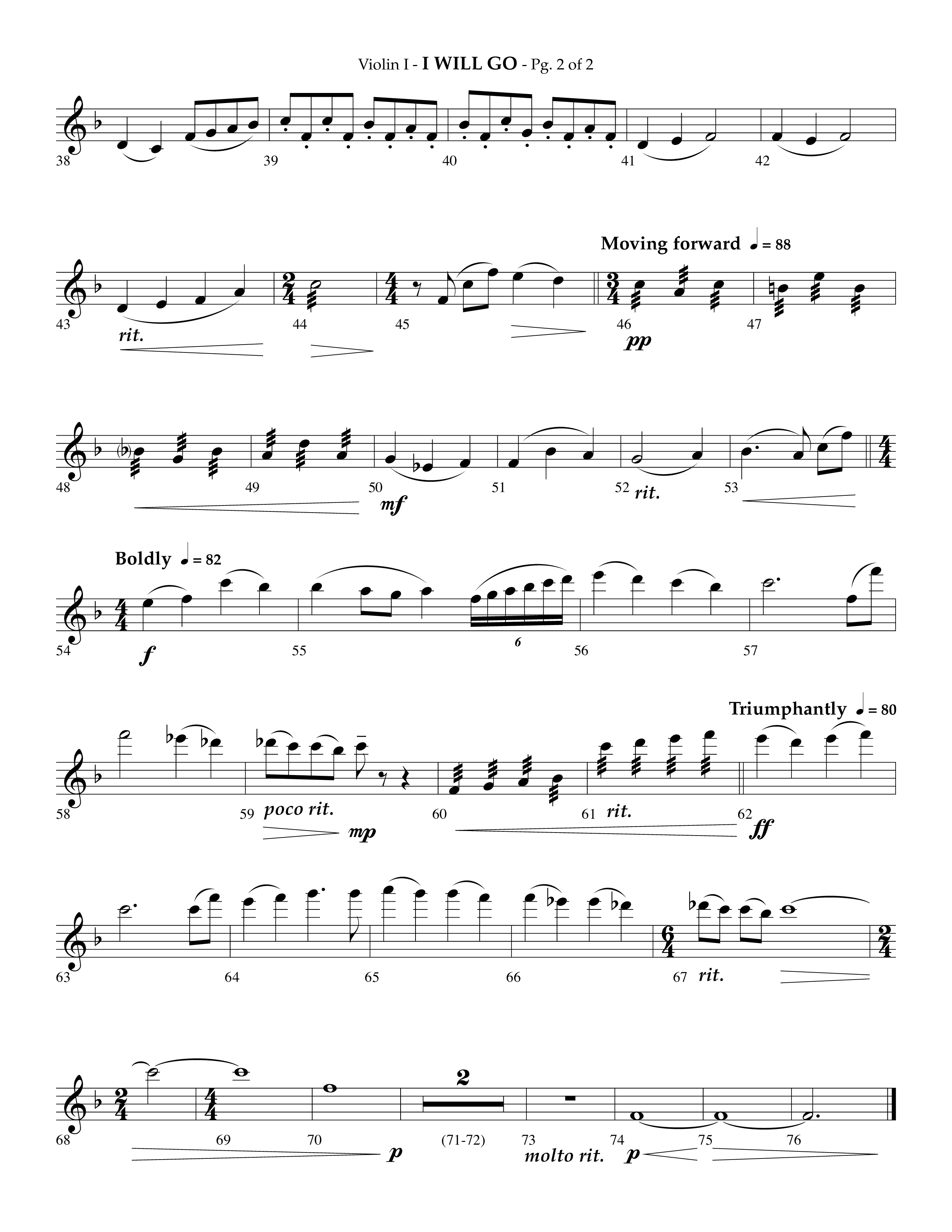 i Will Go (Choral Anthem SATB) Violin 1 (Lifeway Choral / Arr. Phillip Keveren)