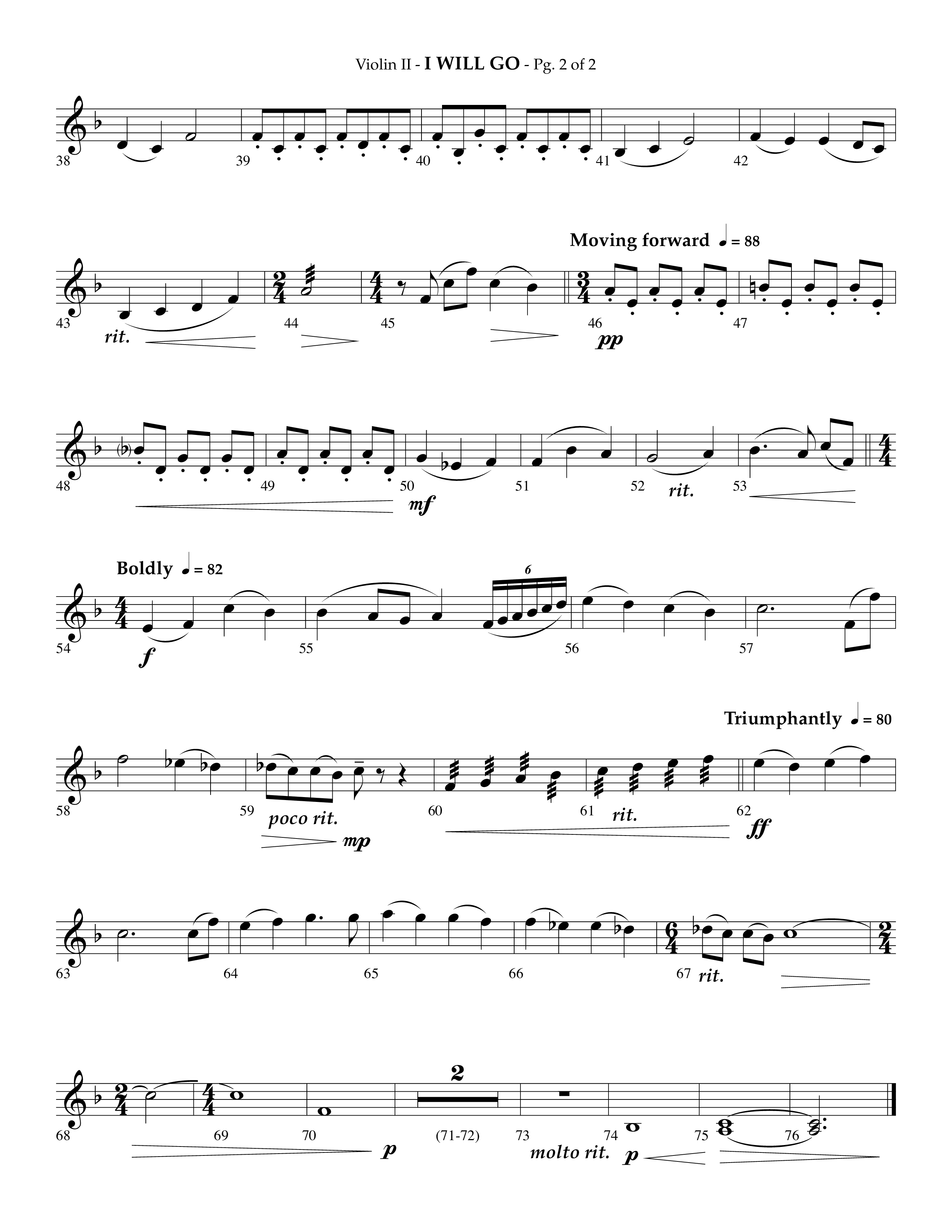 i Will Go (Choral Anthem SATB) Violin 2 (Lifeway Choral / Arr. Phillip Keveren)