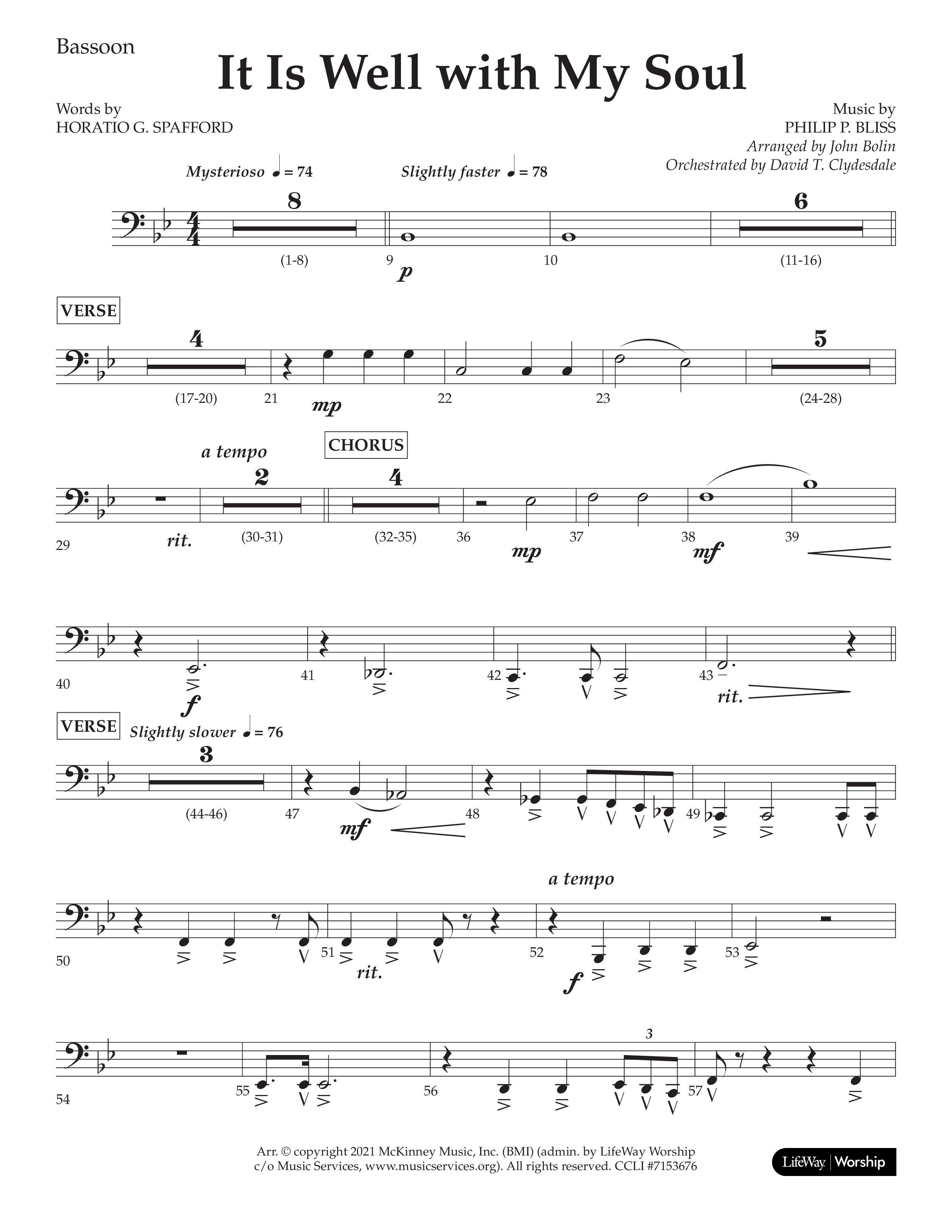 It Is Well With My Soul (Choral Anthem SATB) Bassoon (Lifeway Choral / Arr. John Bolin / Orch. David Clydesdale)