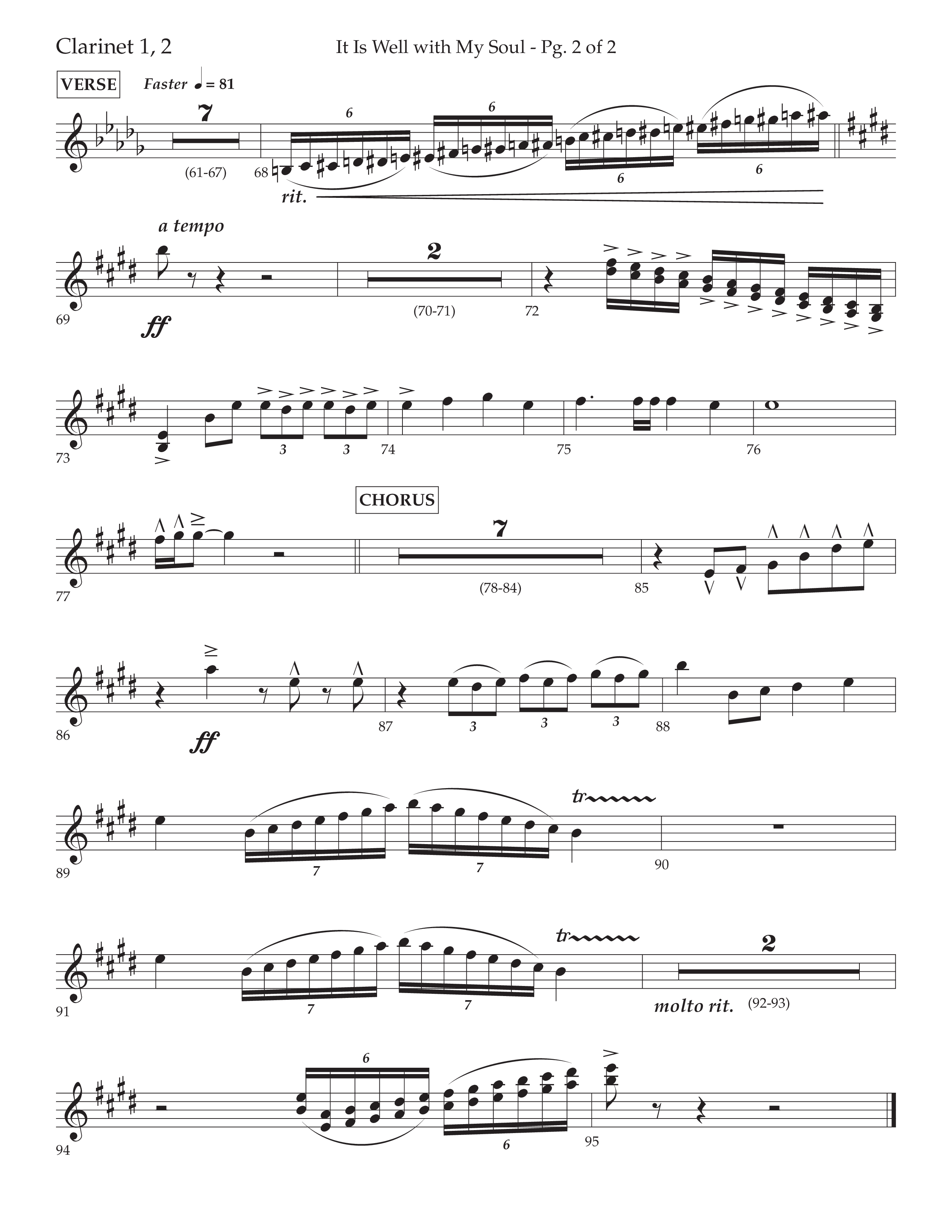 It Is Well With My Soul (Choral Anthem SATB) Clarinet 1/2 (Lifeway Choral / Arr. John Bolin / Orch. David Clydesdale)