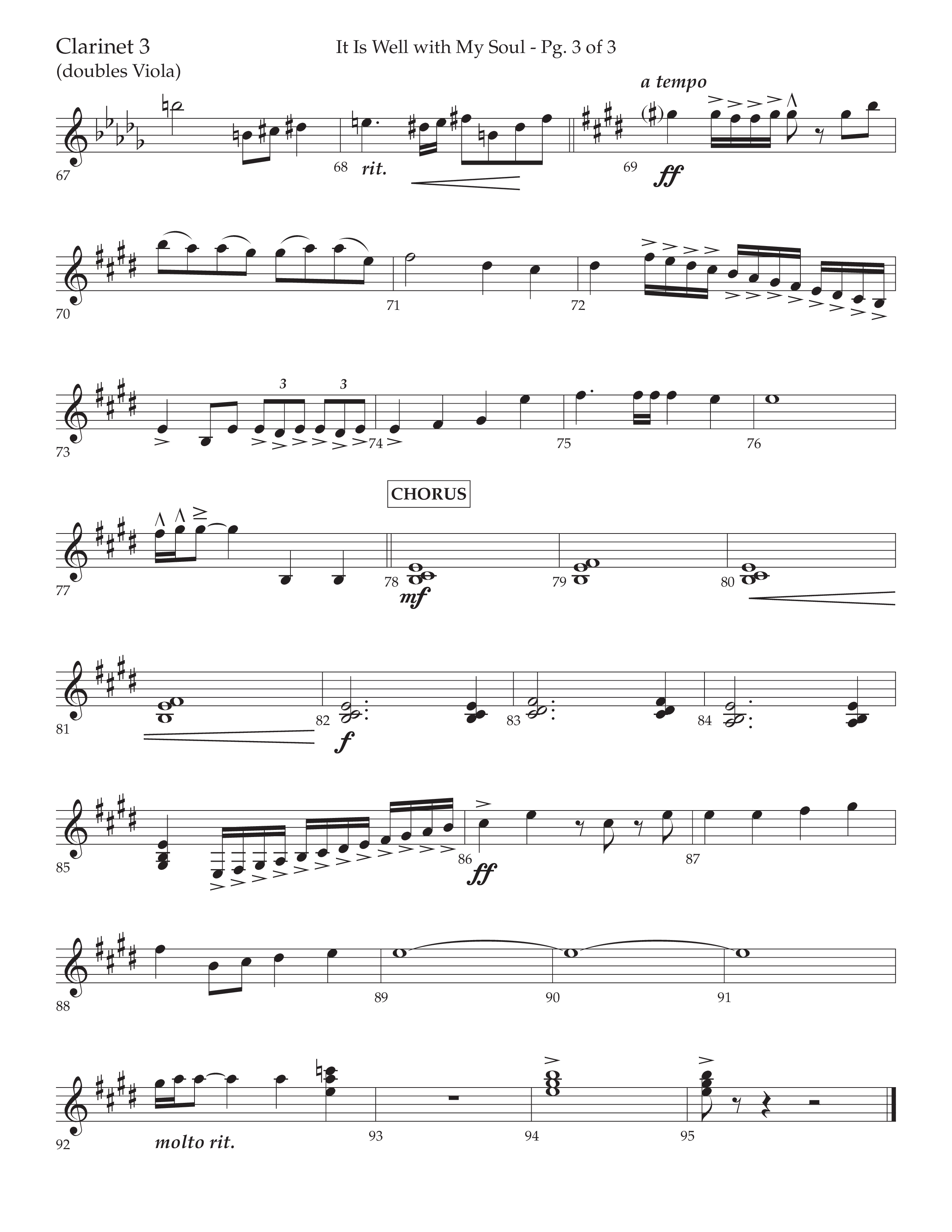 It Is Well With My Soul (Choral Anthem SATB) Clarinet 3 (Lifeway Choral / Arr. John Bolin / Orch. David Clydesdale)
