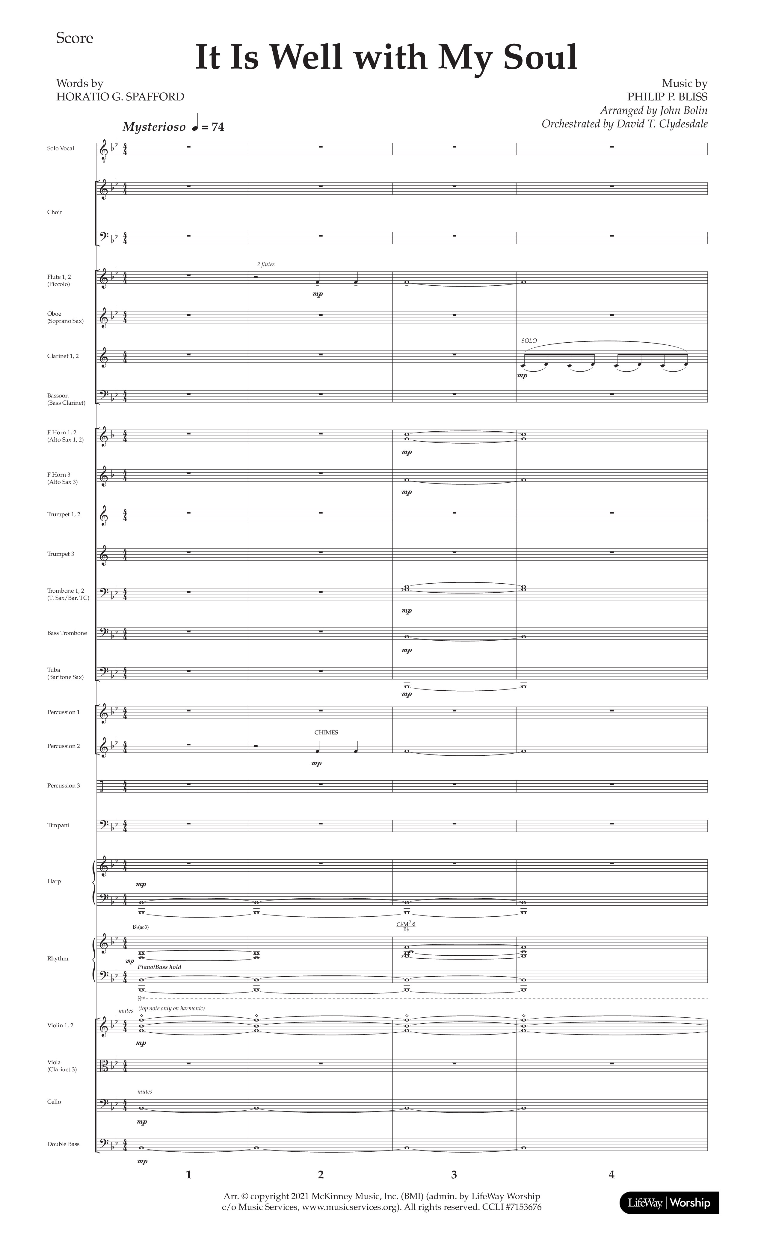 It Is Well With My Soul (Choral Anthem SATB) Conductor's Score (Lifeway Choral / Arr. John Bolin / Orch. David Clydesdale)