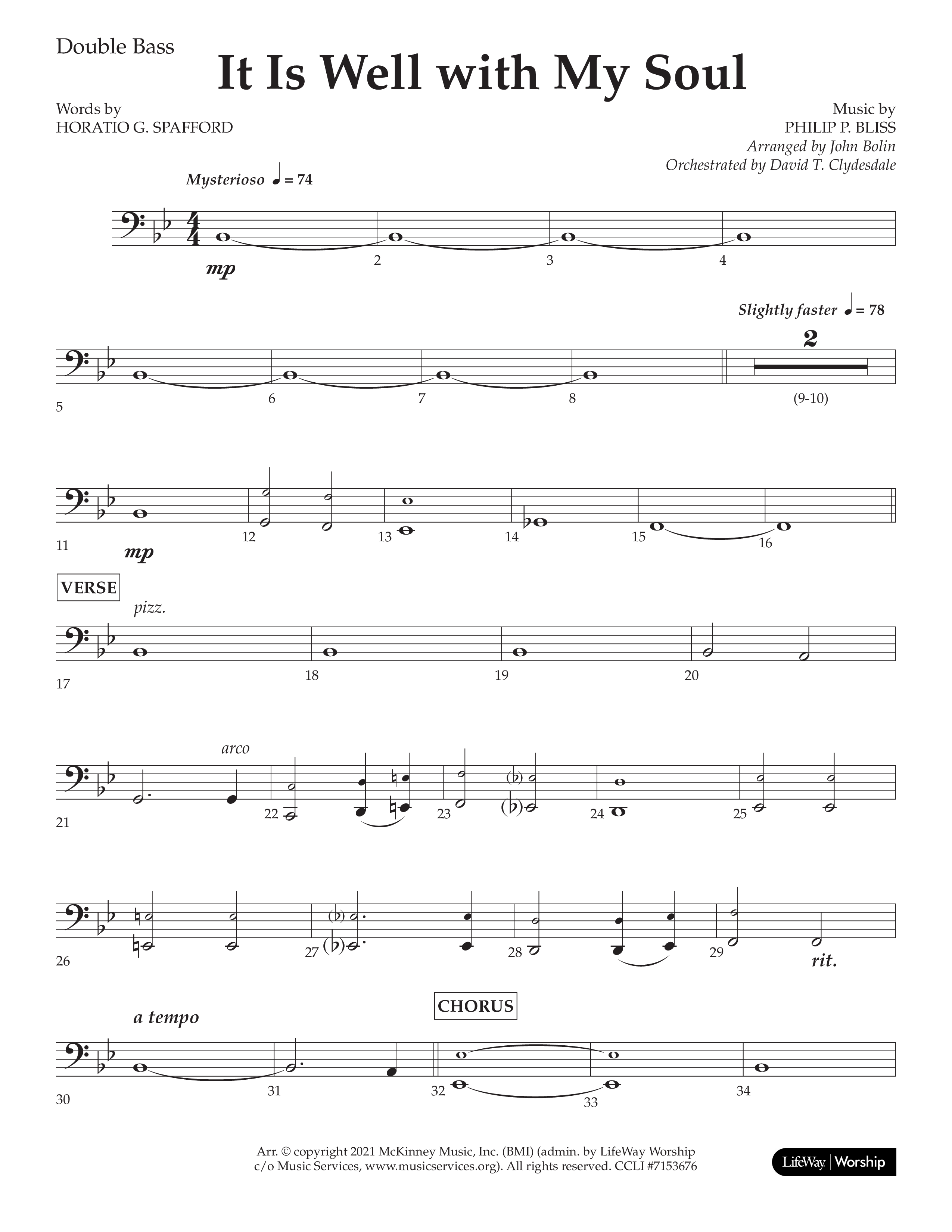 It Is Well With My Soul (Choral Anthem SATB) Double Bass (Lifeway Choral / Arr. John Bolin / Orch. David Clydesdale)