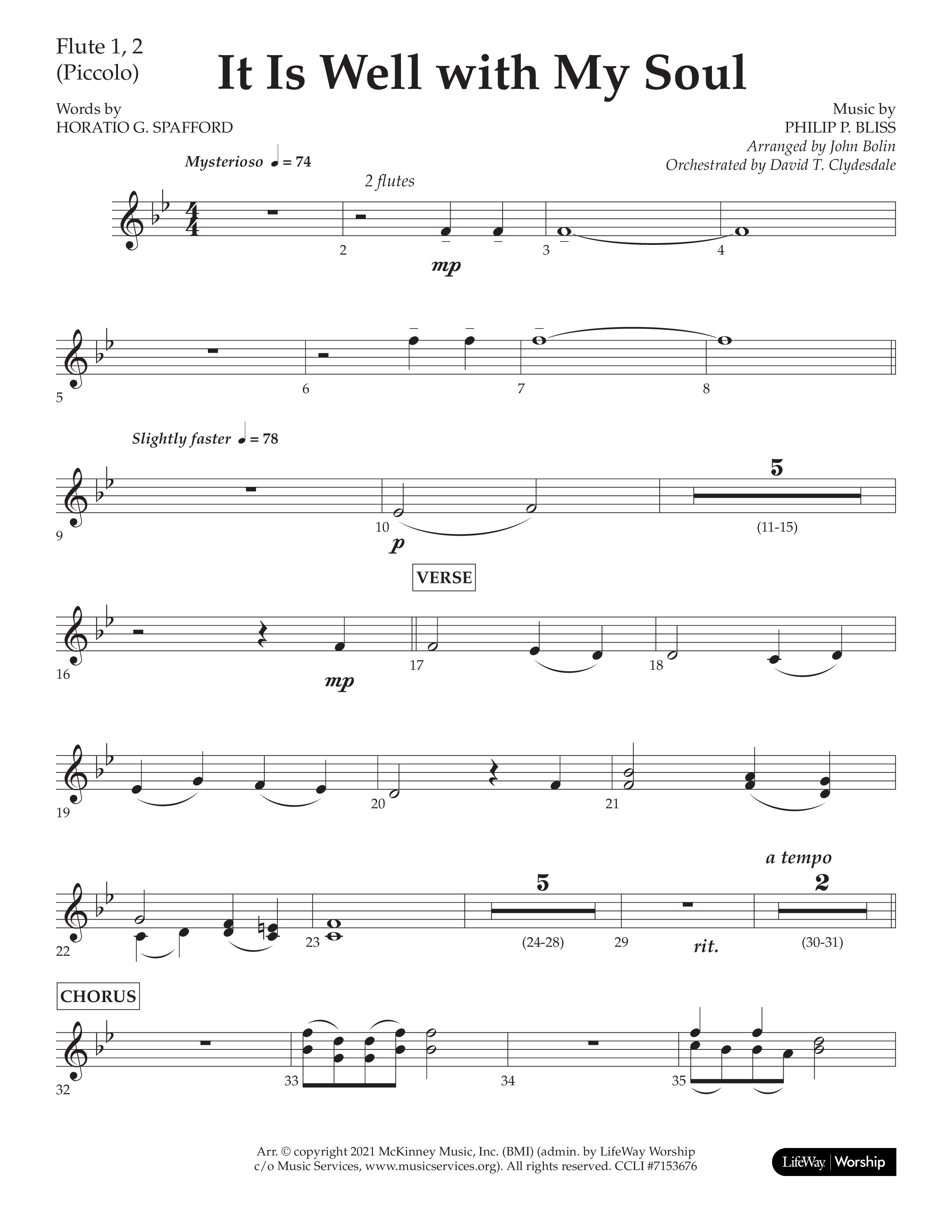 It Is Well With My Soul (Choral Anthem SATB) Flute 1/2 (Lifeway Choral / Arr. John Bolin / Orch. David Clydesdale)